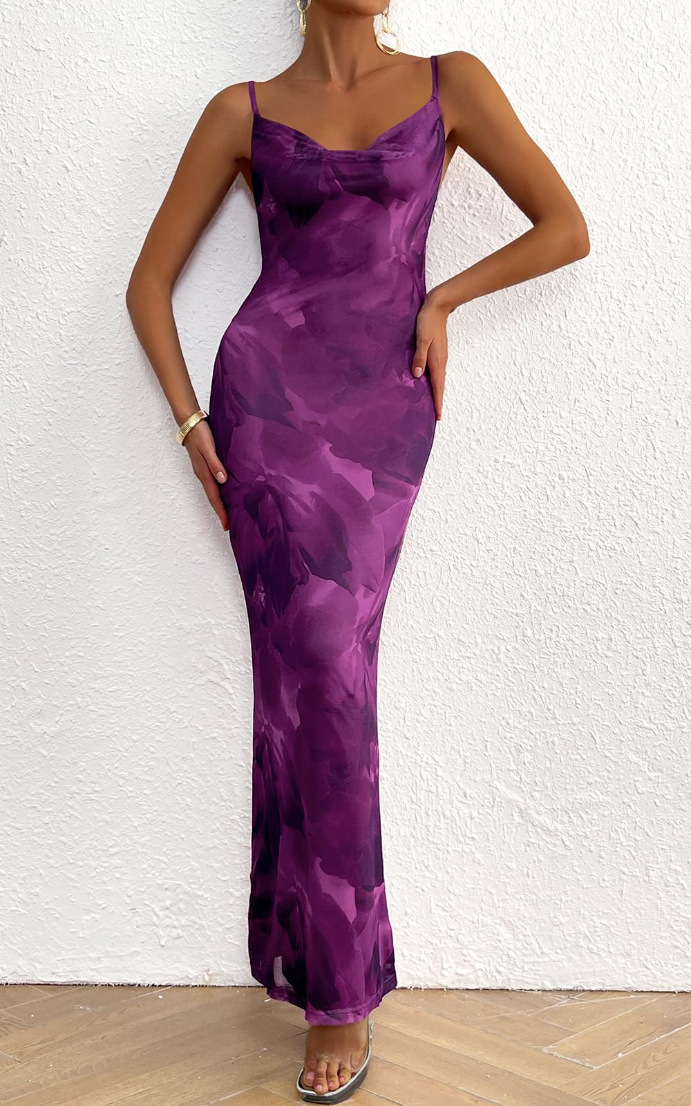 PRETTYGARDEN Women's Floral Spaghetti Strap Maxi Dress - Stretchy Sexy Bodycon Summer Dress with Backless Design for Beach Vacation, Date Night & Party Wear