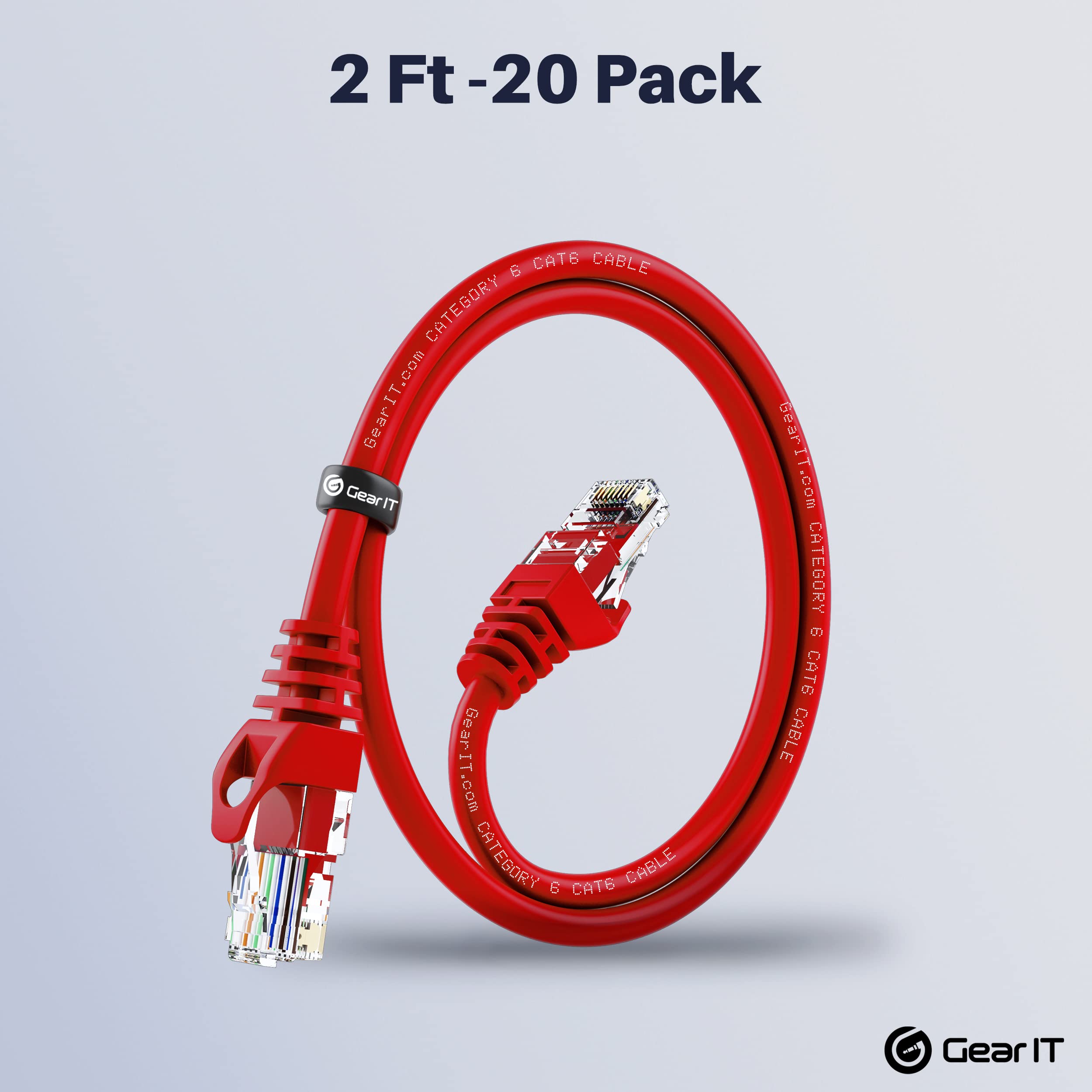 GearIT Cat6 Ethernet Cable 2 ft - High Speed 550MHz Network Cable, Snagless RJ45 Patch Cord for Gaming, Streaming & Office Use - Red (2 Feet) - Perfect for Home Theater, PC Setup & Router Connections