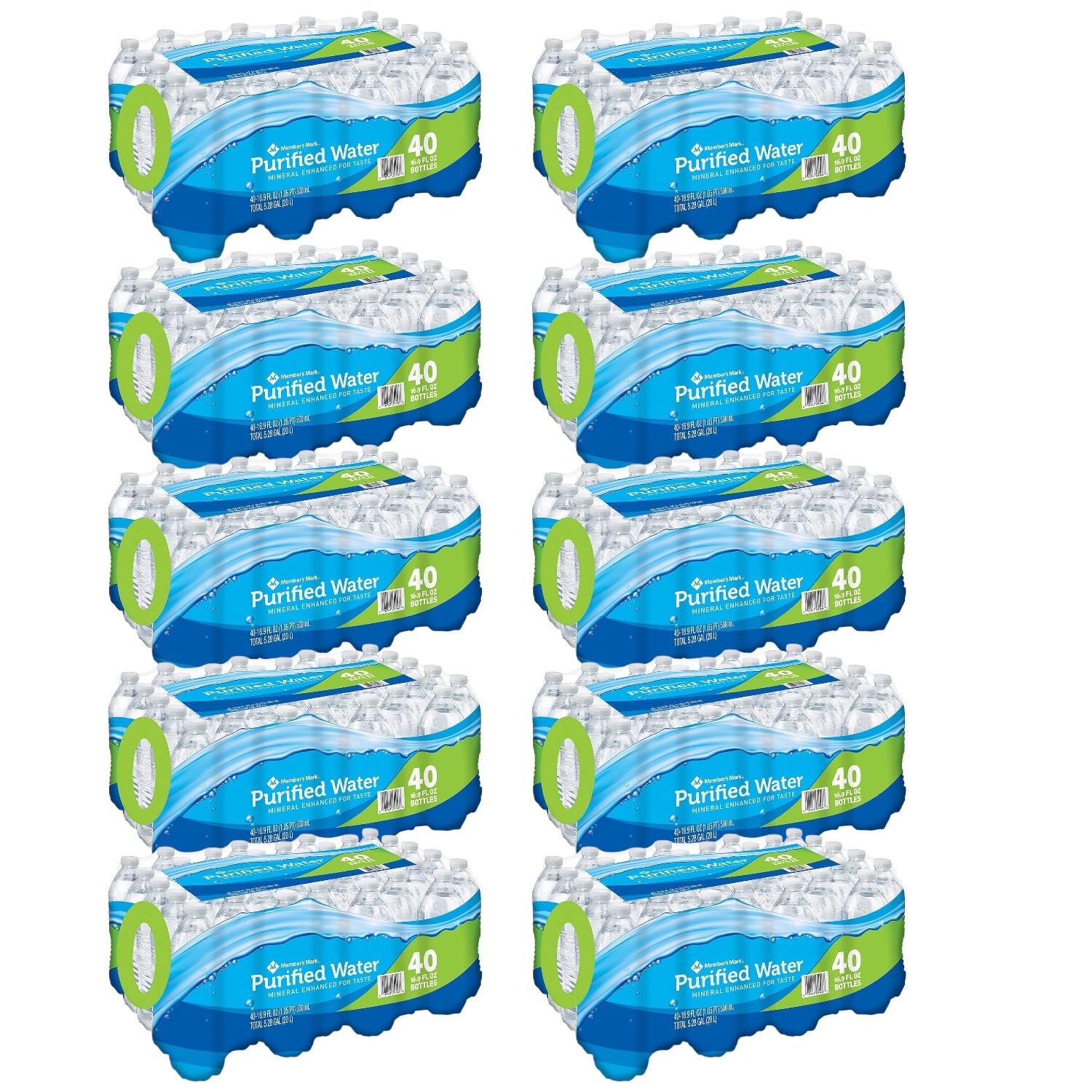 10-Pack Purified Drinking Water 16.9 fl oz (400 Bottles Total) - Bulk Bottled Water for Home, Office, Emergency Kits & Outdoor Activities