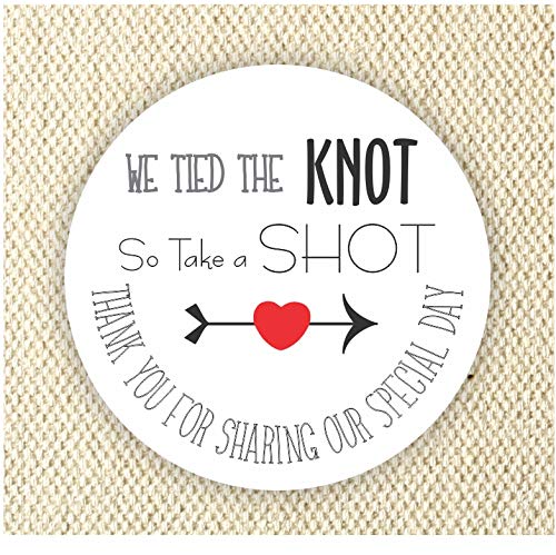 Wedding Thank You Stickers - 'We Tied the Knot So Take a Shot' Engagement Party Stickers - Set of 40 Waterproof Vinyl Decals for Bridal Shower, Bachelorette Party & Wedding Favors