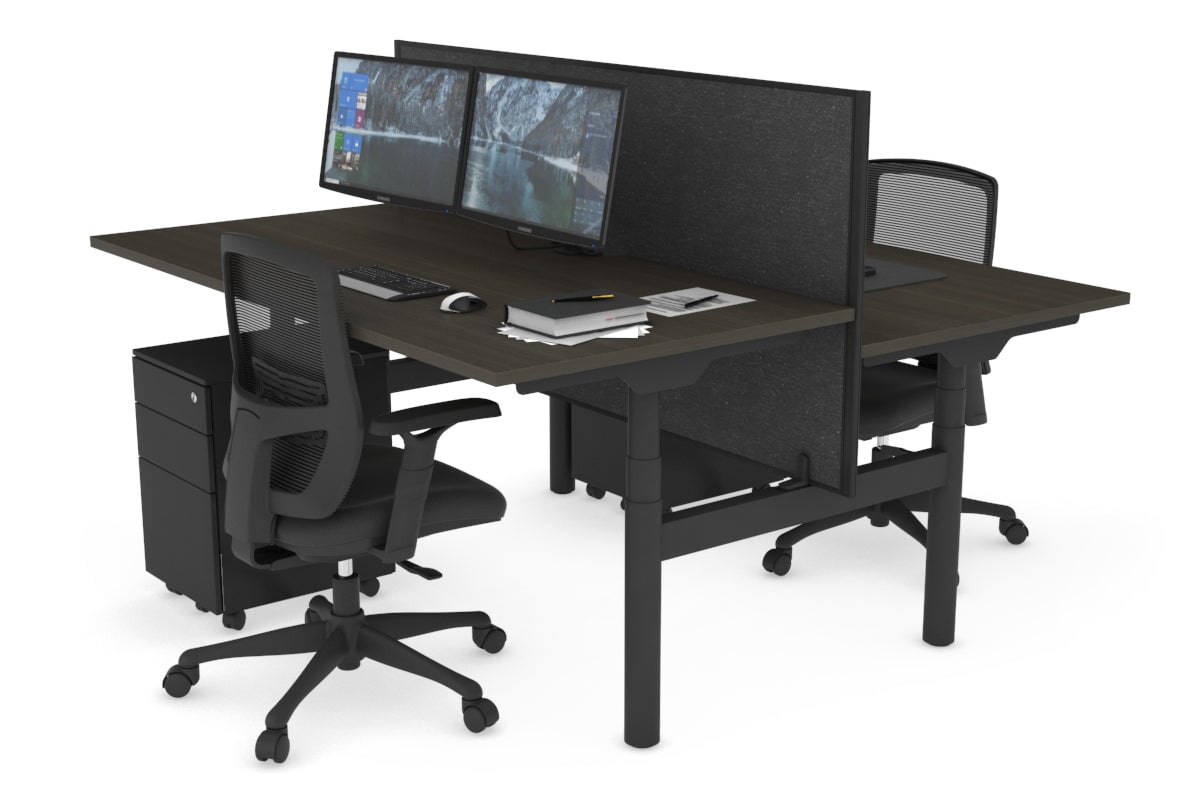 Flexi Premium Height Adjustable 2 Person H Bench Workstation - Black Frame [1600L x 800W with Cable Management] - Ideal for Office, Home Workspace & Collaborative Work Environments