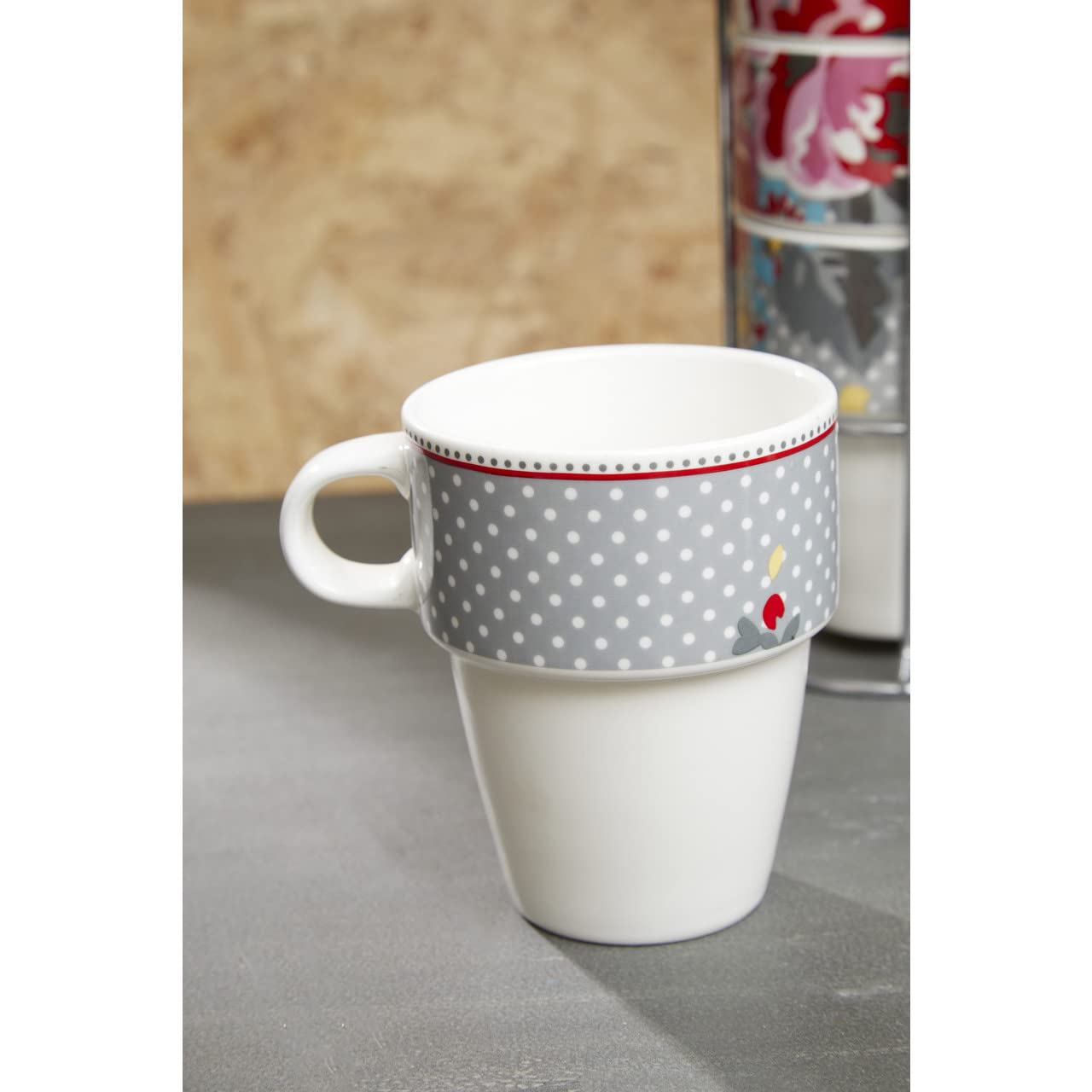 Premier Housewares 4-Piece 330ml Espresso Coffee Cups Set - Bone China with Chrome Stacking Mug Holder (10.5x11x8.5cm Each, 25x11x11cm Stand) - Perfect for Home, Café & Office Use