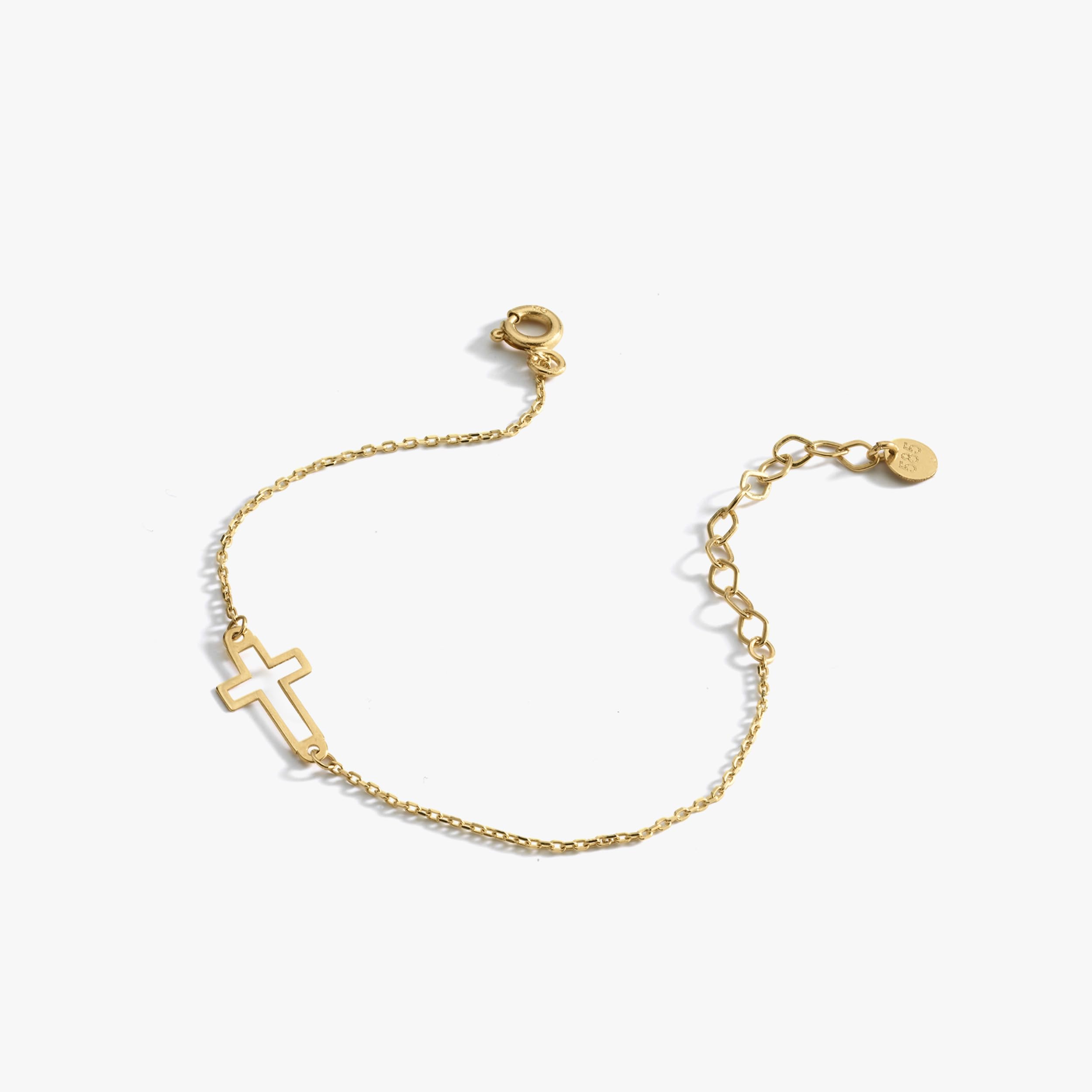 14K Solid Gold Cross Bracelet for Women, Teen Girls & Baby - Adjustable Sideways Real Gold Bracelet - Christian Baptism Gift & Everyday Jewelry - Perfect for Church, Weddings & Special Occasions