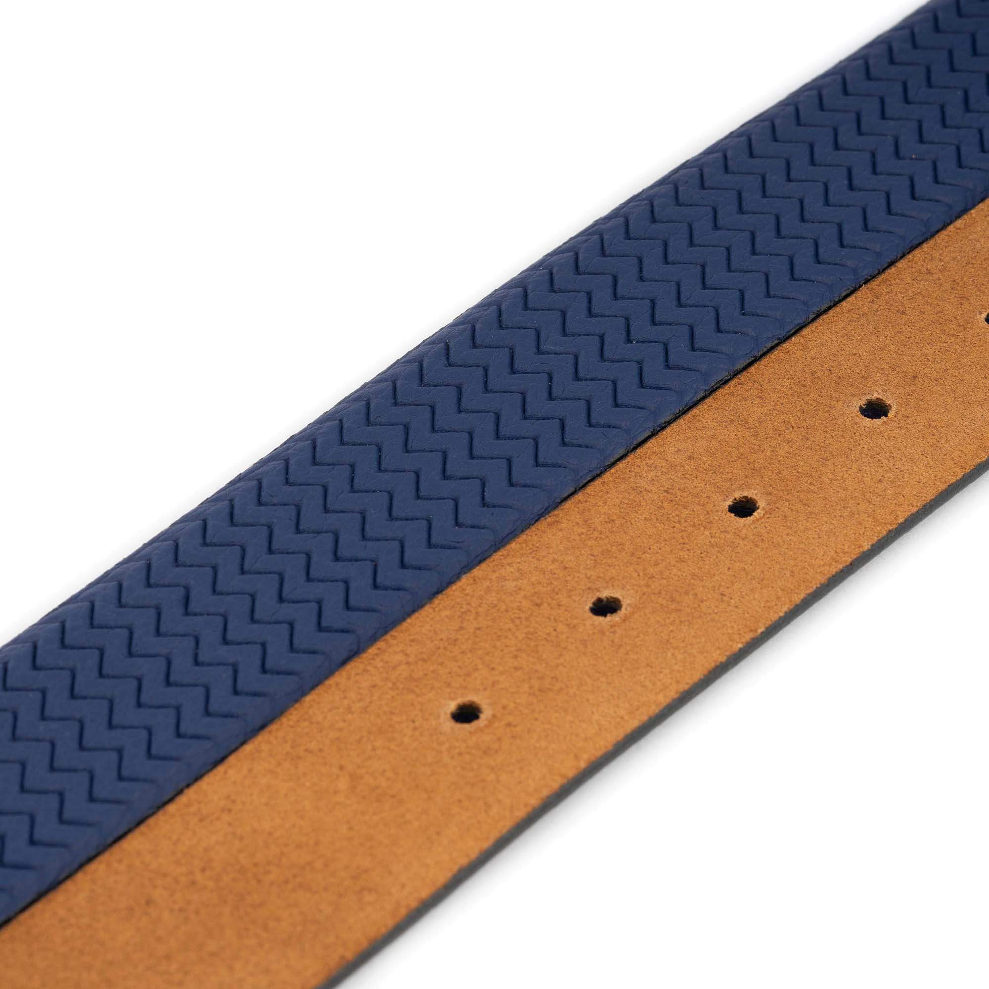 Montblanc Genuine Calfskin Leather Belt with Wave Texture - Blue Dress Belt for Men - Perfect for Business, Office & Formal Occasions
