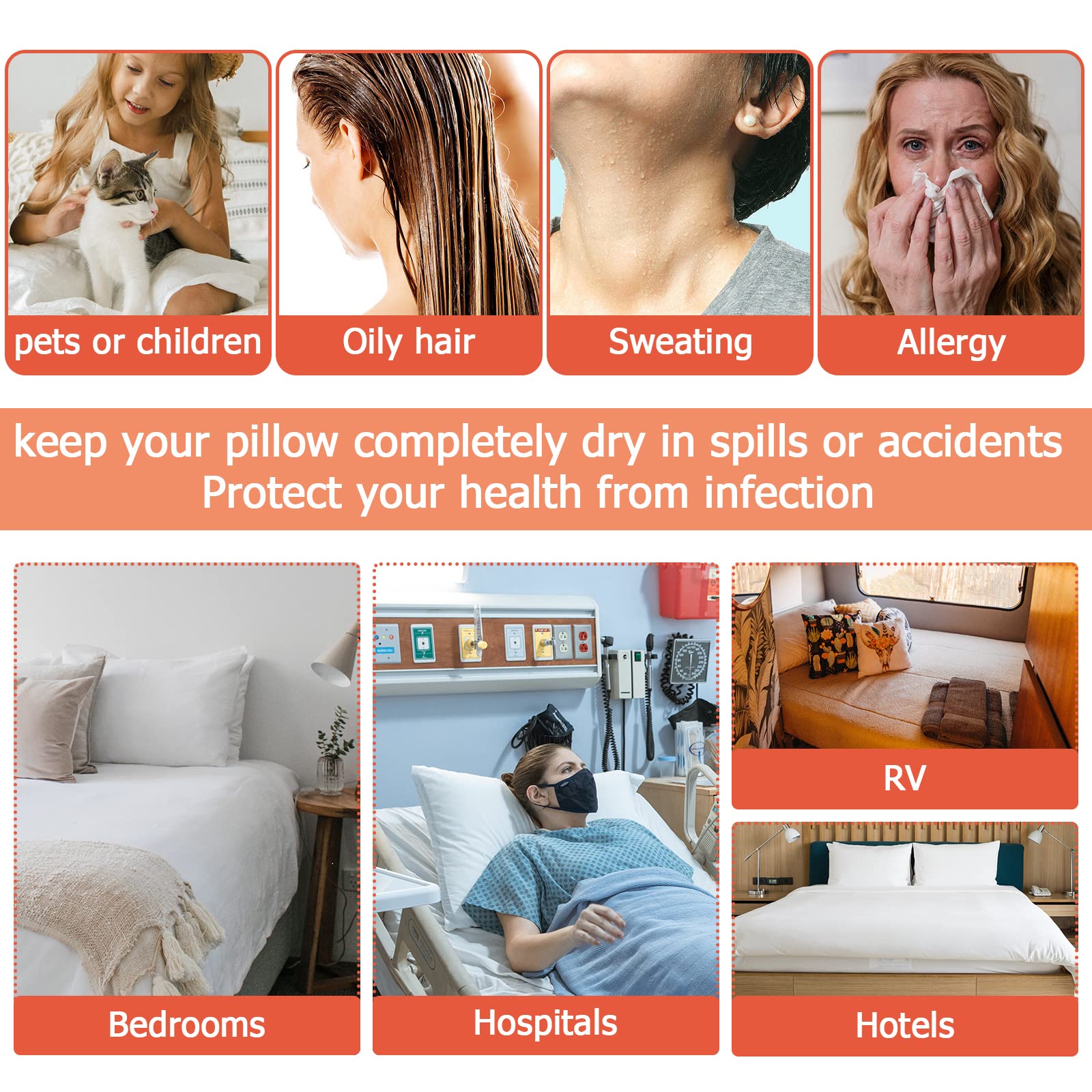 Bedecor Queen Size Waterproof Pillow Protectors with Zipper - 2 Pack Dust Proof Pillow Covers Encasement, Breathable Holes for Air Circulation - Perfect for Allergy Relief, Bedding Protection & Hotel Use