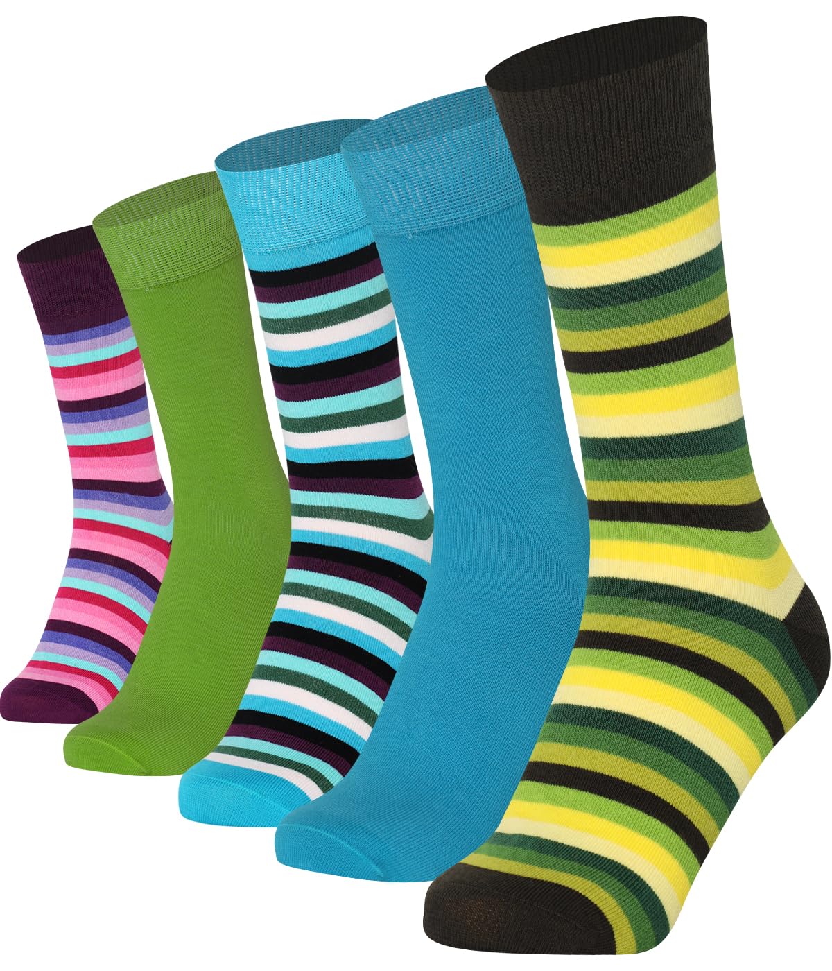 Mysocks® 5 Pairs Men's Cotton Striped Socks - Breathable Casual Crew Socks for Everyday Wear, Work & Sports