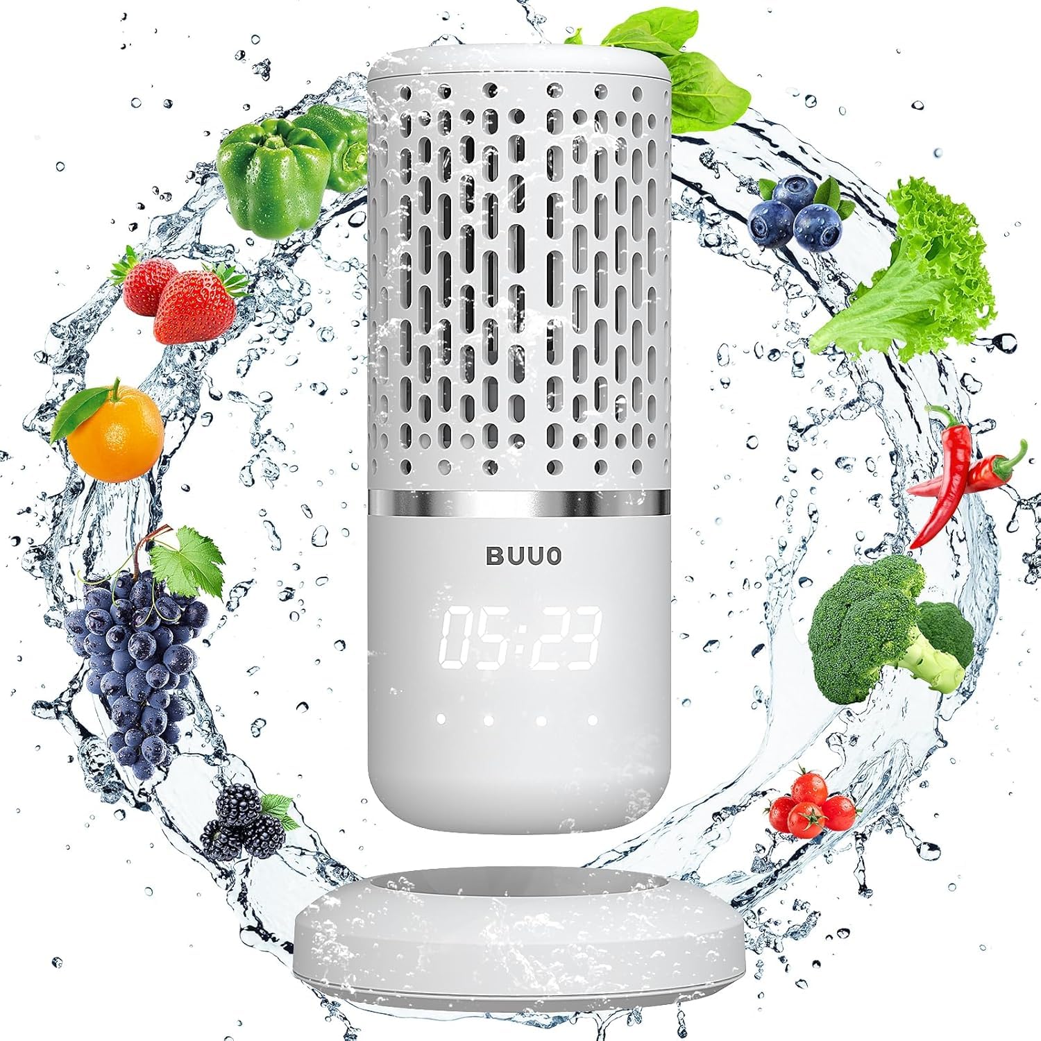 Electric Fruit and Vegetable Washing Machine - Fast Electrolytic Water Cleaner with Large Reaction Area, 6-Minute Timer - Perfect for Cleaning Fruits, Vegetables, Rice & Tableware (Silver White) - Ideal for Home Kitchen, Organic Food Prep & Healthy Eating