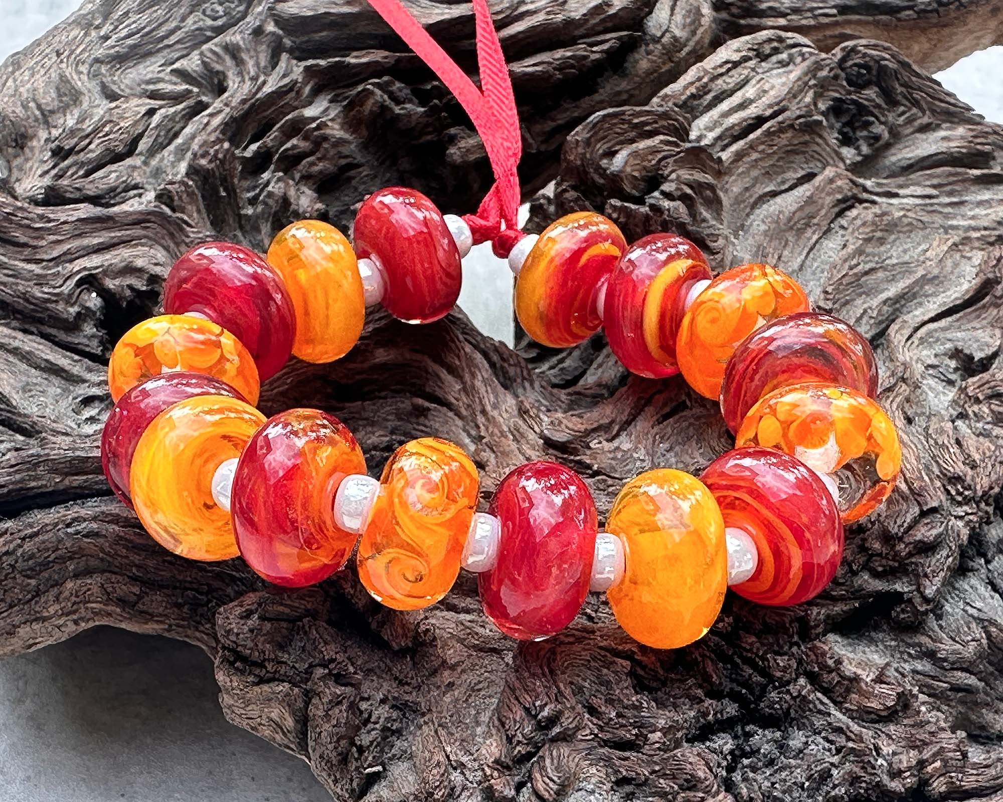 16PCS Fire Orange Swirl Glass Lampwork Beads Set for Jewelry Making - DIY Bracelet, Necklace & Craft Projects (SRA Certified) | Perfect for Beading, Gift Giving & Home Decor
