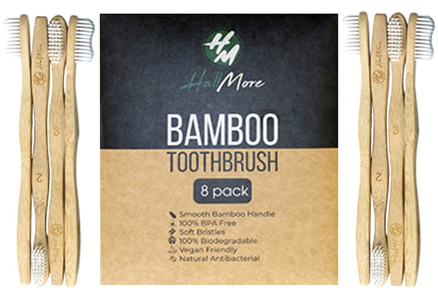 HallMore Bamboo Toothbrush 8 Pack - Eco-Friendly Biodegradable Soft Bristles Toothbrushes for Adults & Kids - Perfect for Travel, Home & Sustainable Oral Care