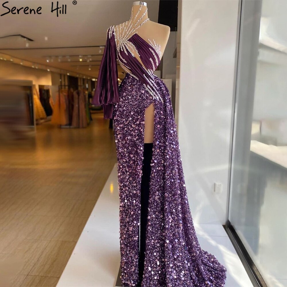 2025 Serene Hill Purple Mermaid Evening Gown with Beaded One Shoulder & High Split - Sexy Women's Party Dress for Prom, Gala & Special Occasions