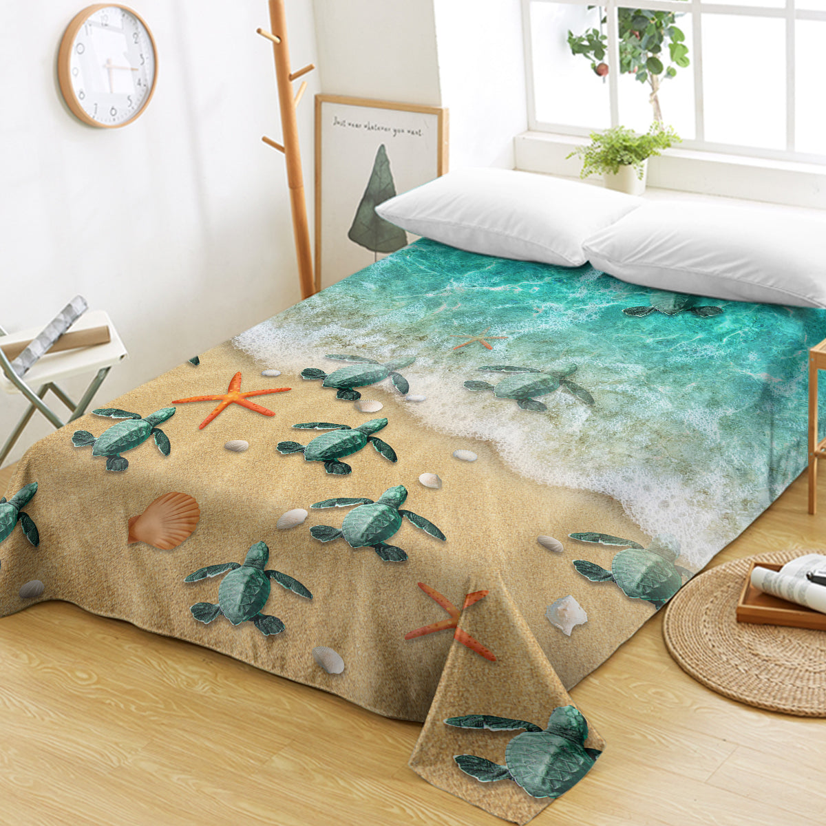 Happy Little Sea Turtles Sheet Set - 100% Cotton Soft Bed Sheets for Kids & Teens - Perfect for Beach Themed Bedrooms & Ocean Lover's Room Decor