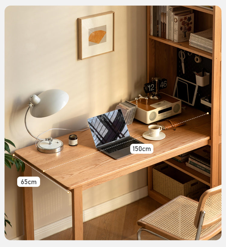 Solid Oak Wood Integrated Desk Cabinet with Storage - Modern Home Office Furniture for Work & Study