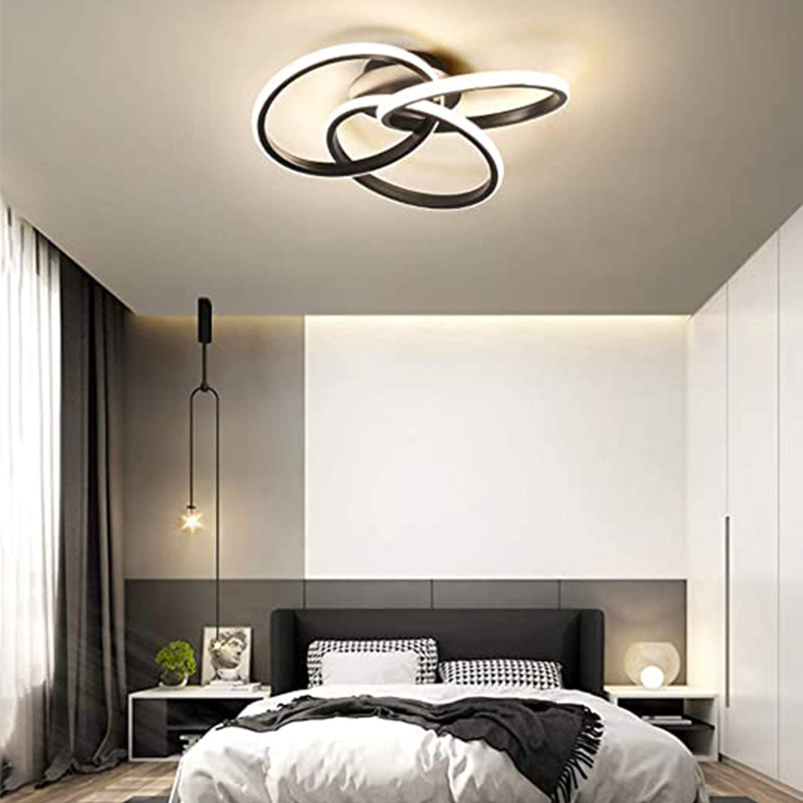 YIYIBYUS Modern Black LED Ceiling Light Fixture 52cm 30W with Remote Control & Stepless Dimming for Bedroom, Kitchen, Living Room – Energy-Efficient Lighting Solution
