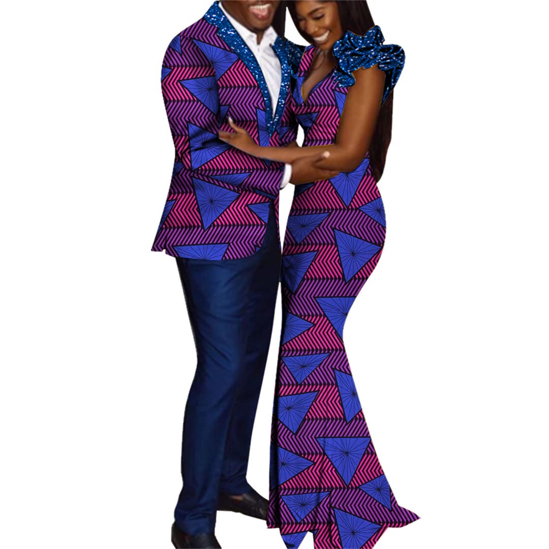 African Dashiki Couple Outfits for Lovers - Matching Men's Tops & Pants + Women's Dresses - Traditional African Clothing Sets for Weddings, Parties & Cultural Events