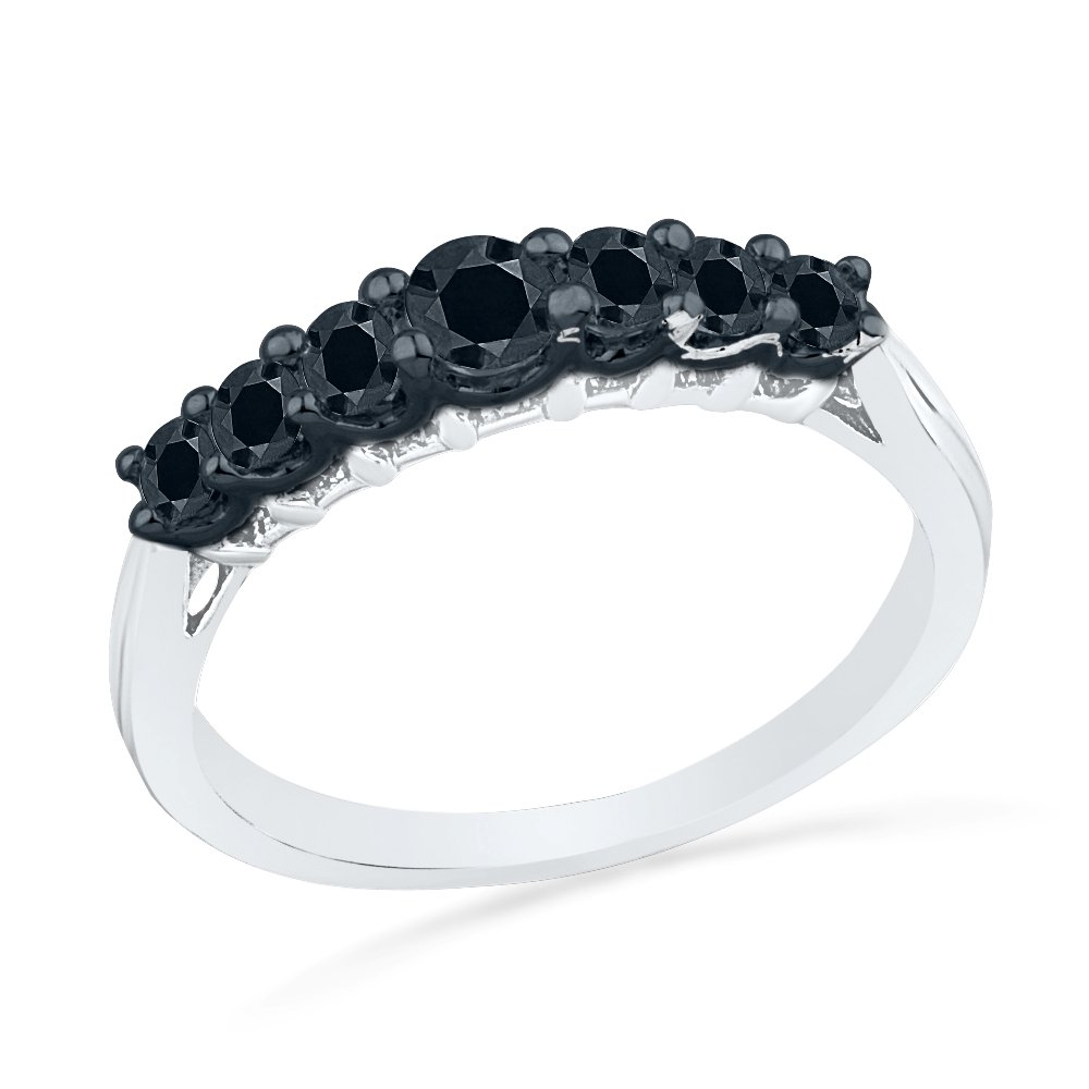 10KT White Gold Round Diamond Black Seven Stone Band Ring (1/3 CTTW) - Perfect for Engagement, Wedding, Anniversary & Special Occasions