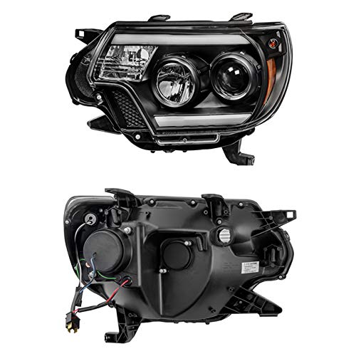 AKKON LED Tube Projector Headlights & LED Tail Lights for 2012-2015 Toyota Tacoma Pickup - Black | Upgrade Your Truck's Lighting for Night Driving & Off-Road Adventures