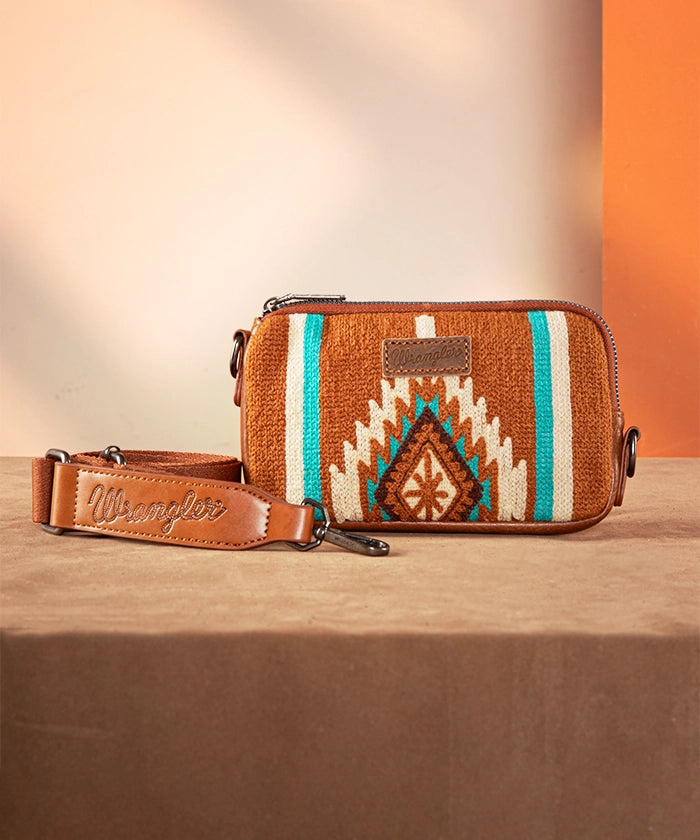 Wrangler Aztec Knitted Mini Crossbody Bag for Women - Stylish Boho Purse with Adjustable Strap, Perfect for Travel, Shopping & Everyday Use