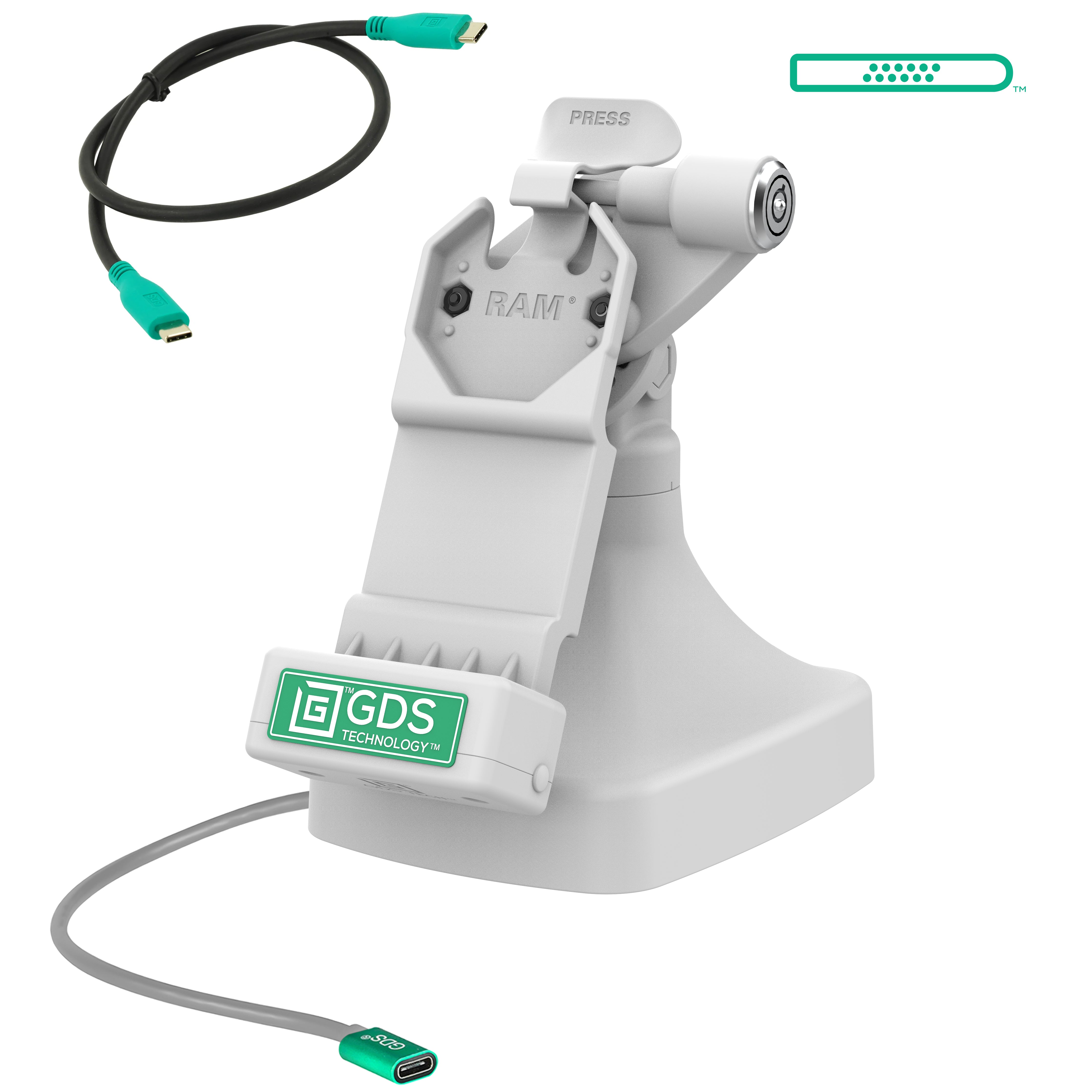 GDS® Uni Conn™ Locking Tilt & Swivel Dock with USB-C Port in Gray - RAM GDS DOCKLR D14 U1C GRY - Perfect for Office, Home & Car Use