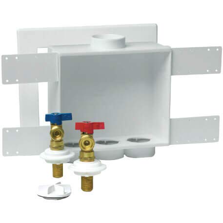 Oatey QUADTRO Washing Machine Outlet Box with 1/4 Turn Copper Hammer Valve - Standard Pack | Laundry Room Plumbing Solution for Efficient Water Control & Leak Prevention