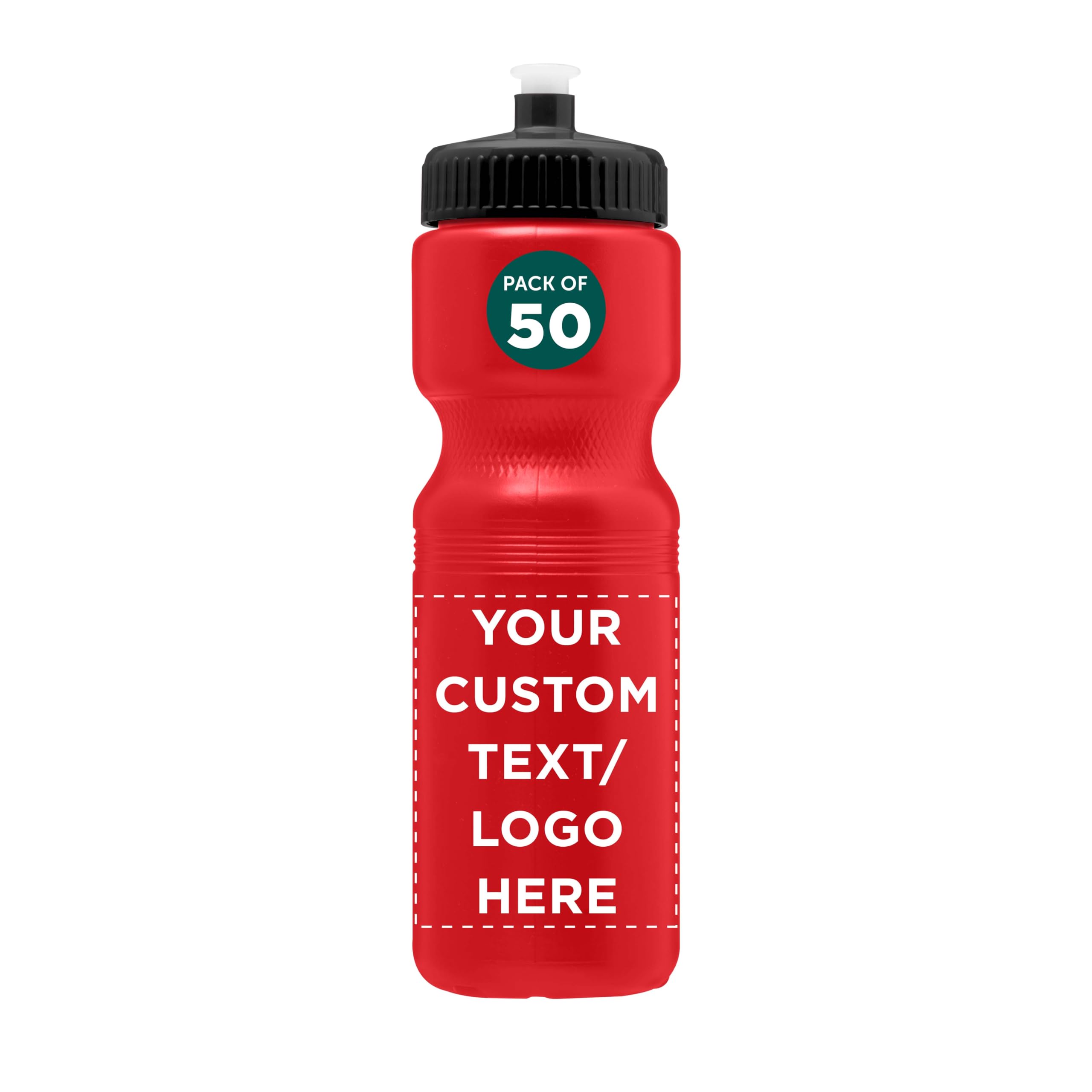 28 oz Custom Push Cap Plastic Water Bottles Bulk Pack of 50 - Personalized Reusable Water Bottles for Gym, Hiking, Camping & Outdoor Sports - Ideal for Team Events, Corporate Gifts & Promotional Giveaways - Red