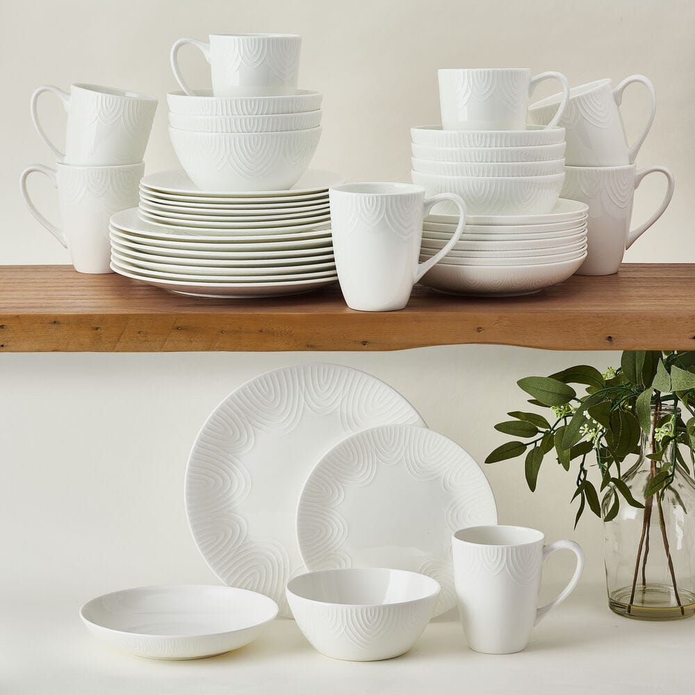 40-Piece Catalina Dinnerware Set - Service for 8 - Elegant Porcelain Plates, Bowls & Mugs - Perfect for Family Dinners, Entertaining Guests & Holiday Gatherings