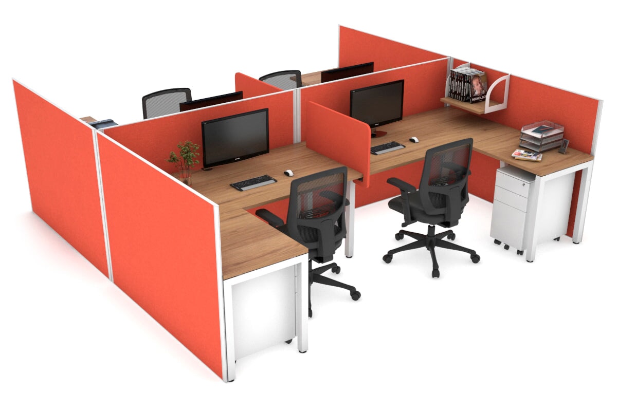 Quadro Square Legs 4-Person Corner Workstation - H Configuration White Frame (1800L x 1800W with Cable Management) - Perfect for Office, Conference Room & Collaborative Workspaces
