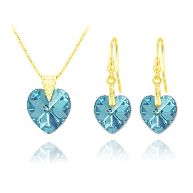 24K Gold Aquamarine Heart Pendant Necklace Set for Women - Elegant Jewelry Gift for Valentine's Day, Anniversary & Special Occasions