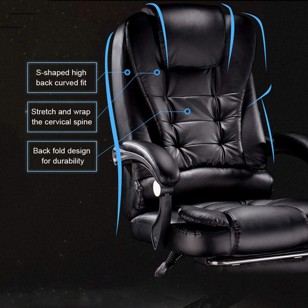 Ergonomic Executive Massage Office Chair - PU Leather High Back Recliner with Heating & Footrest - Brown - Perfect for Home Office, Gaming & Workspace Comfort