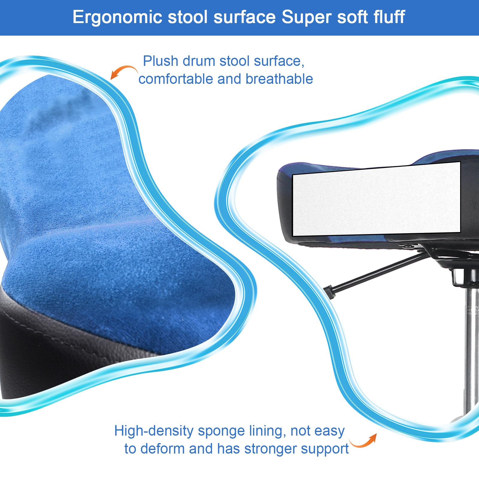 AKOLT Heavy Duty Hydraulic Drum Throne - Adjustable Height Suede Drum Seat with Motorcycle Style Design for Adult Drummers (Dark Blue) - Perfect for Drum Kits, Live Performances & Music Studios