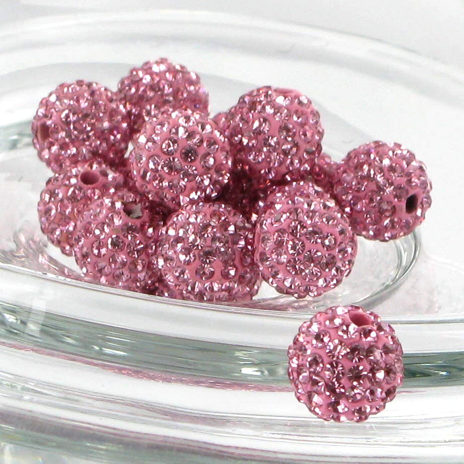 RUBYCA 100pcs 12mm Light Rose Pink Pave Czech Crystal Disco Ball Clay Beads for Shamballa Bracelet Making - DIY Jewelry Crafting, Bohemian Style Accessories, Gift Wrapping Decorations