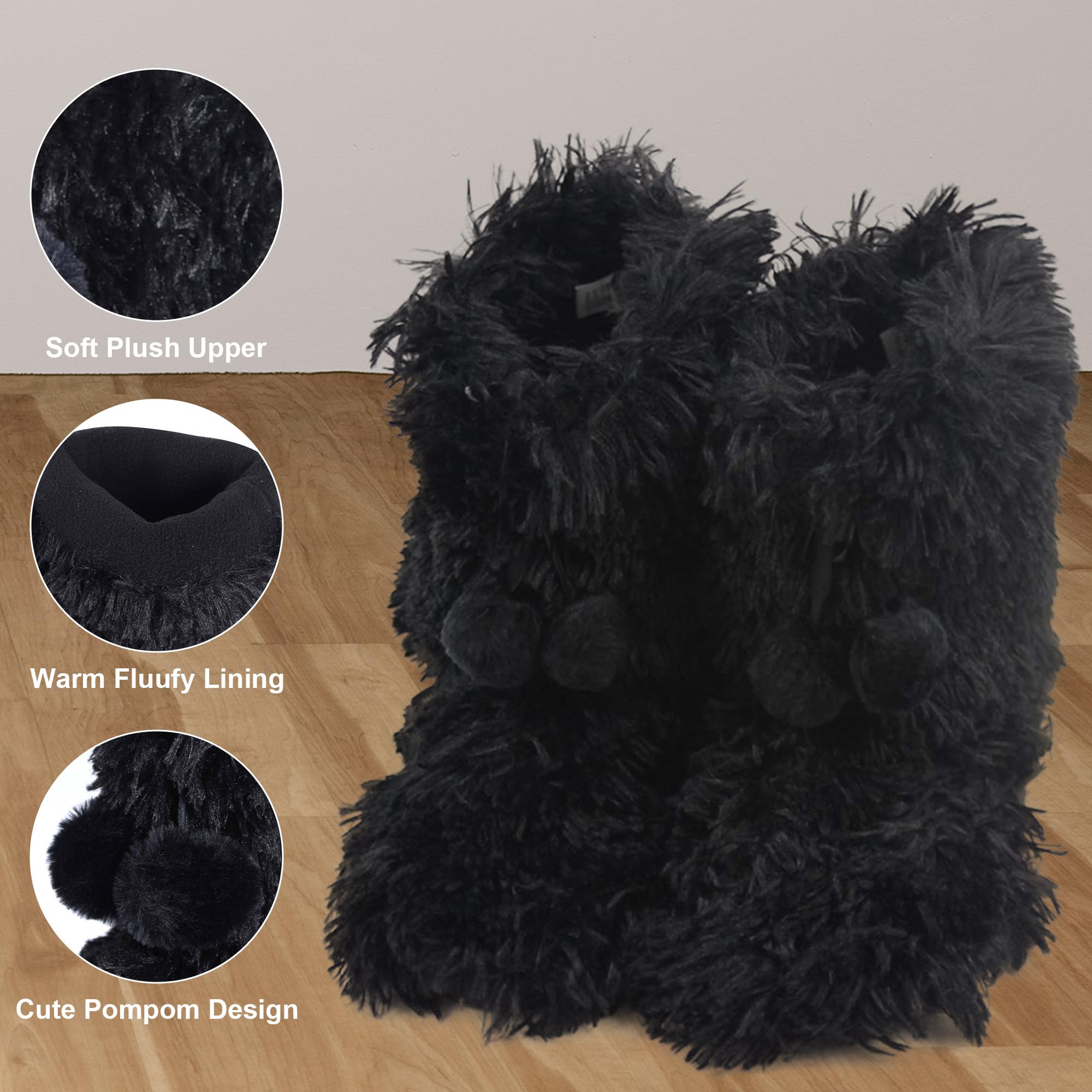 Cozy Furry Plush Slipper Booties for Women - Warm Winter House Slippers with Non-Slip Sole - Soft Indoor Bedroom Boots for Home, Lounge & Relaxation
