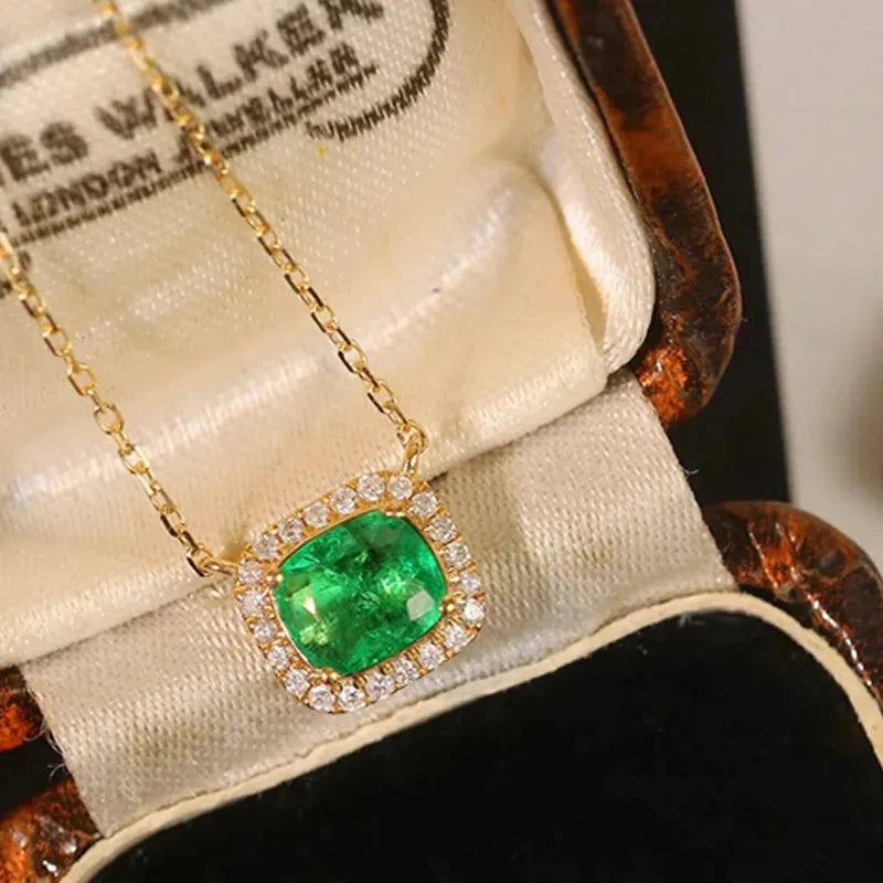 18K Rose Gold Pendant Necklace with Real Diamond & Emerald - Elegant Women's Gemstone Jewelry for Birthday, Anniversary, Valentine's Day Gift | Perfect for Parties, Weddings & Special Occasions