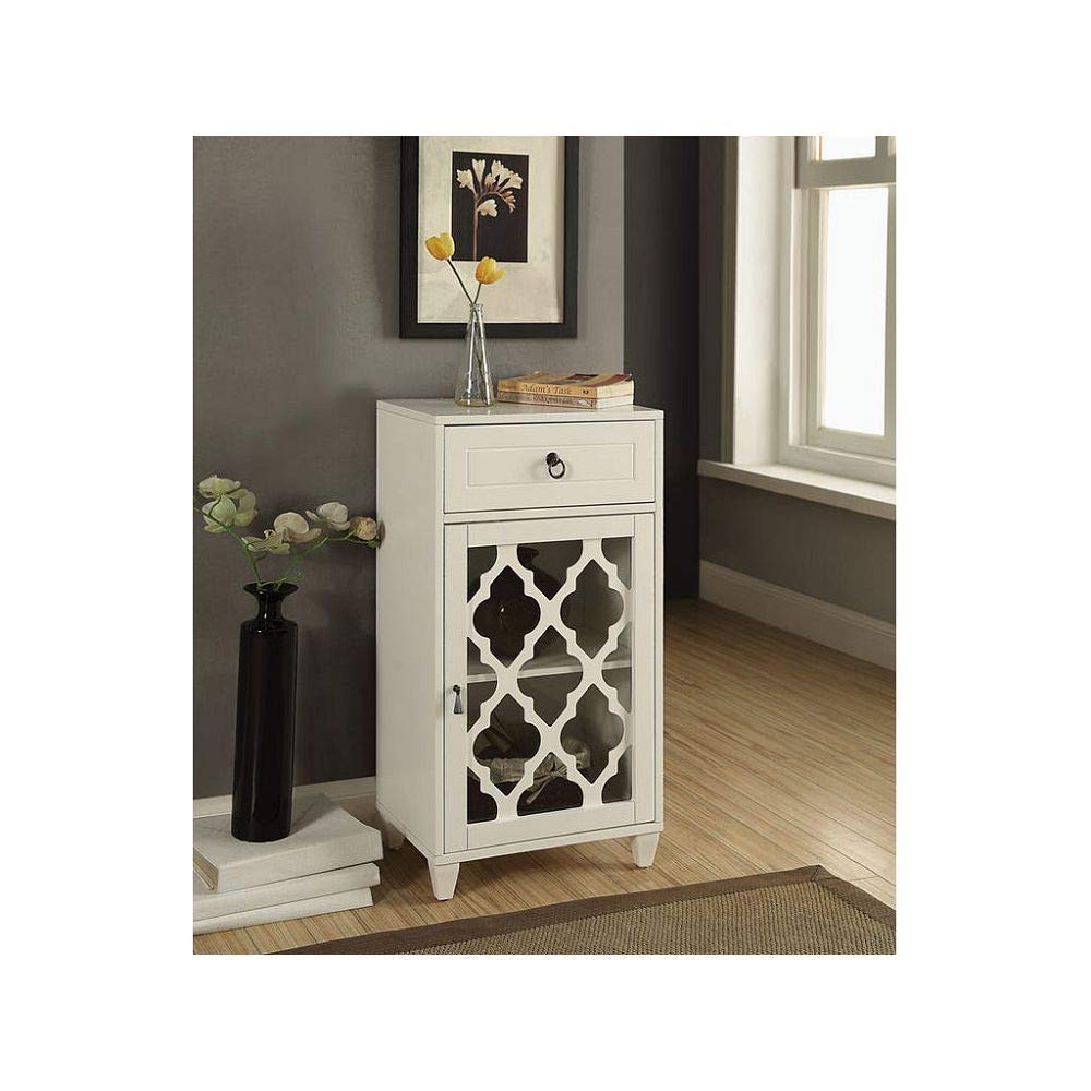 Modern White Ceara Wooden Cabinet with Drawer & Glass Door - Stylish Storage Solution for Living Room, Bedroom or Office