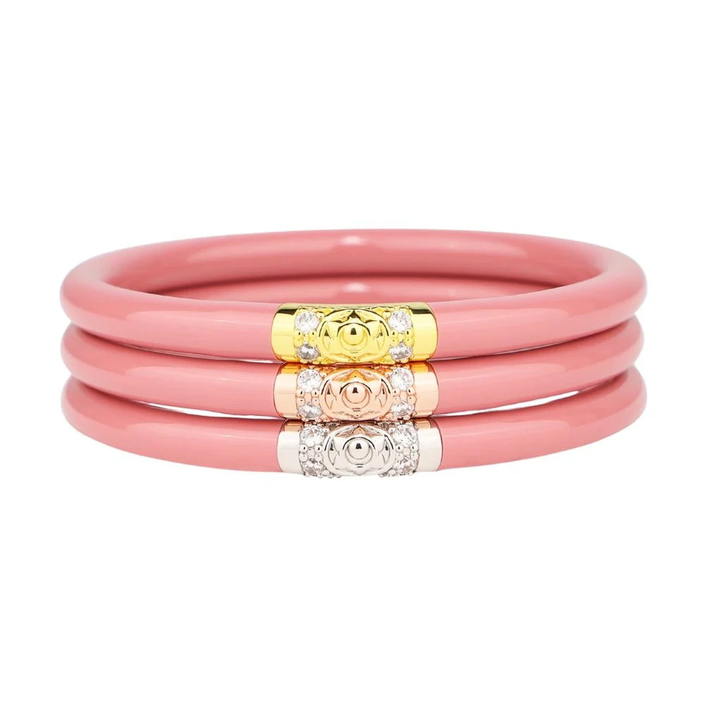 BuDhaGirl All Weather Bangles Set of 3 - Waterproof & Durable Blush Pink Bracelets for Women | Perfect for Yoga, Travel & Everyday Wear
