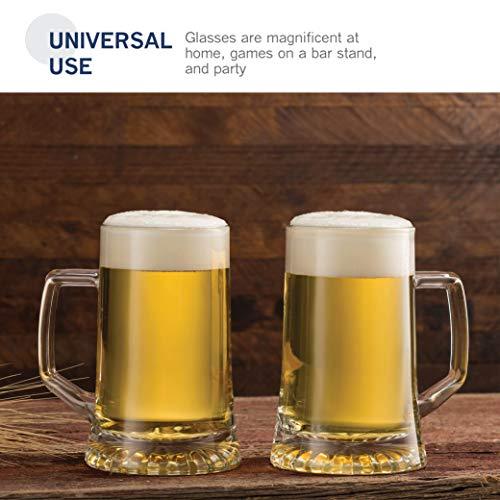 Bormioli Rocco 4-Pack Heavy Beer Mugs with Handle - 17.1 oz Glass Steins Set for Beer, Coffee, Tea & Cocktails - Durable Drinking Glasses for Home, Bar & Parties