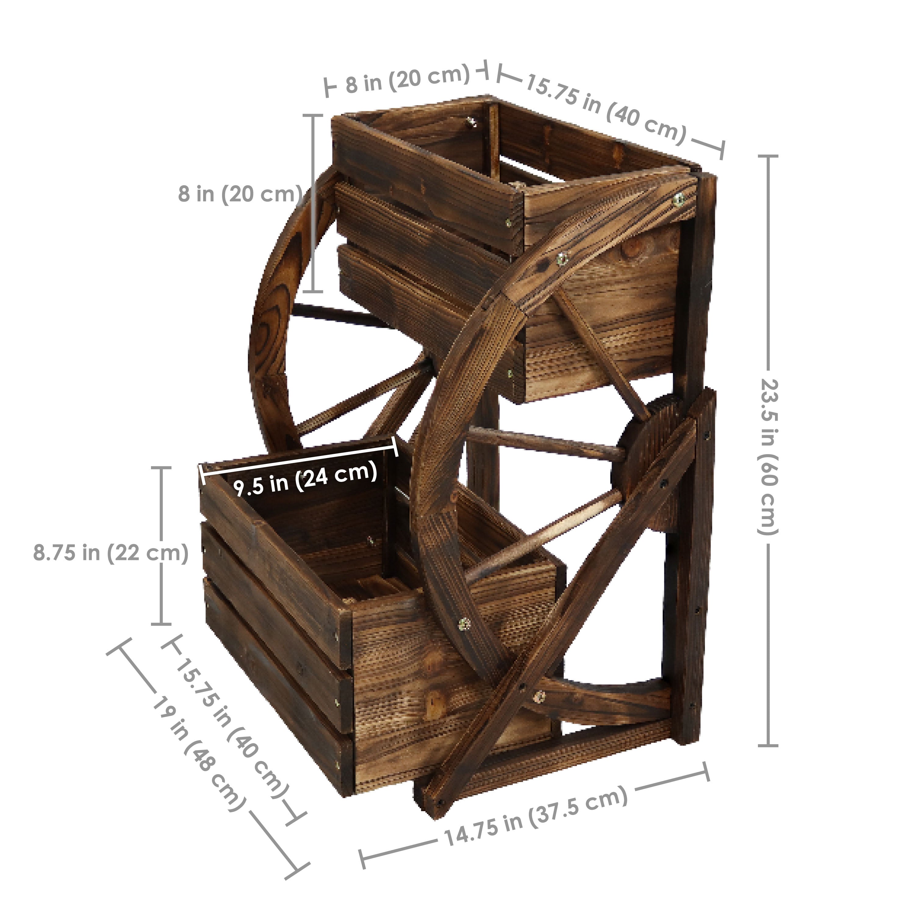 Rustic Wood Wagon Wheel 2-Tier Plant Stand for Indoor & Outdoor Decor - Perfect for Patio, Garden, or Farmhouse Style Home