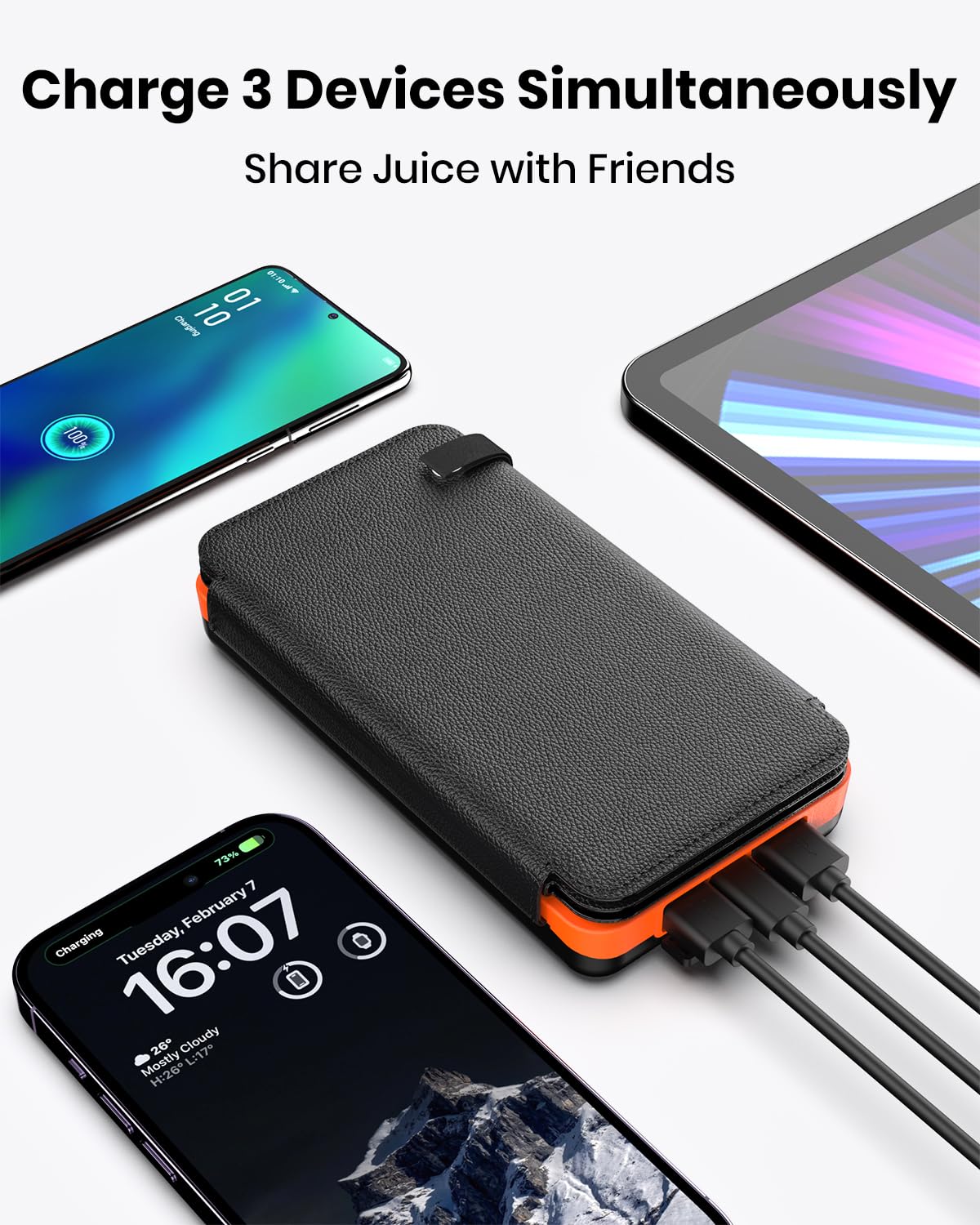 FEELLE 25000mAh Solar Power Bank with 4 Solar Panels - Portable External Battery Pack for iPhone, Android, Smartphones | 3A Fast Charging | Perfect for Outdoor Camping, Hiking, Travel & Emergency Power Backup (Orange)