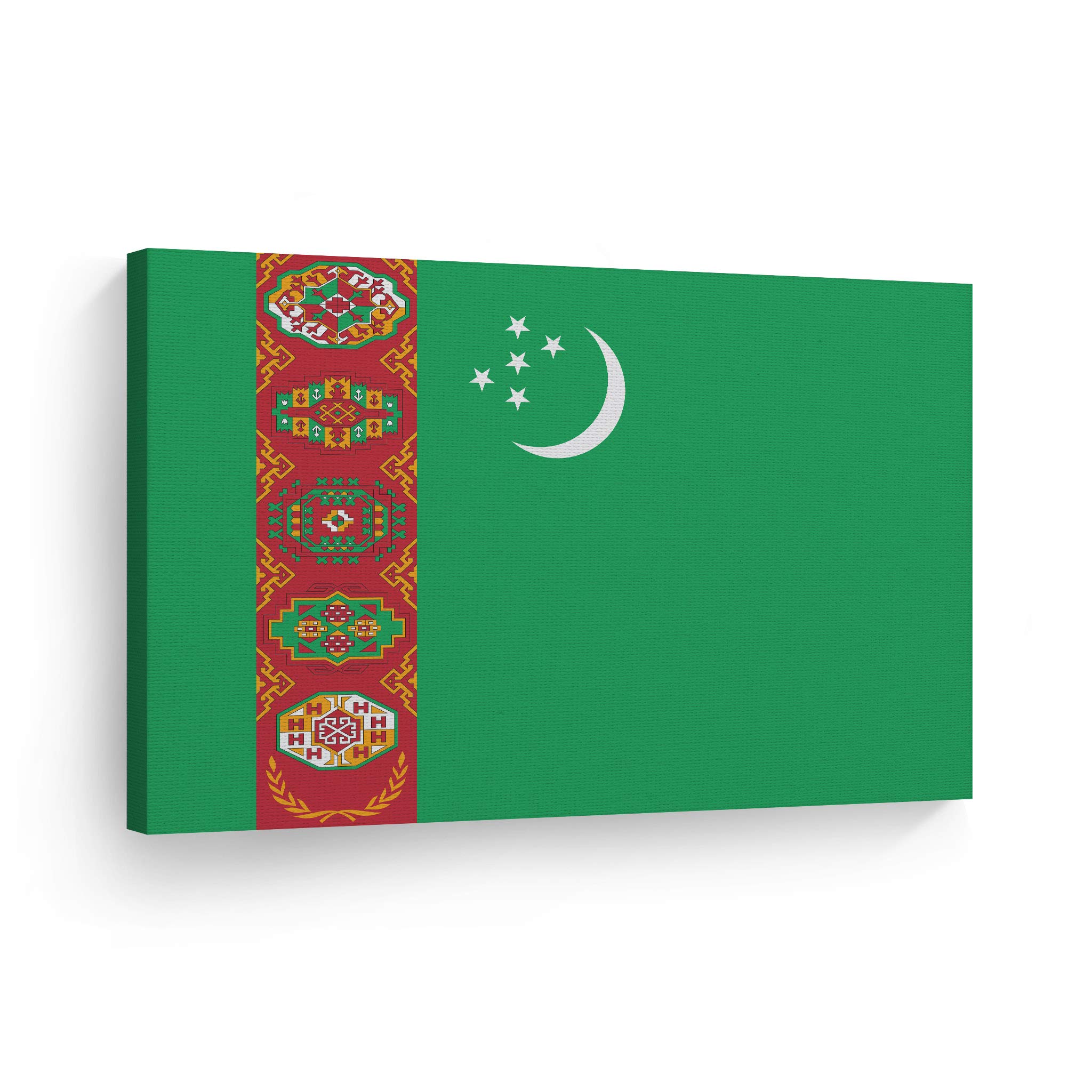 Turkmenistan Flag Canvas Wall Art Print - 24x36 Inch Ready to Hang Modern Home Decor for Living Room, Bedroom, Office, Dorm, Man Cave & Bar | Made in USA | Perfect for Sports Fans, Patriotic Display & International Theme Decor