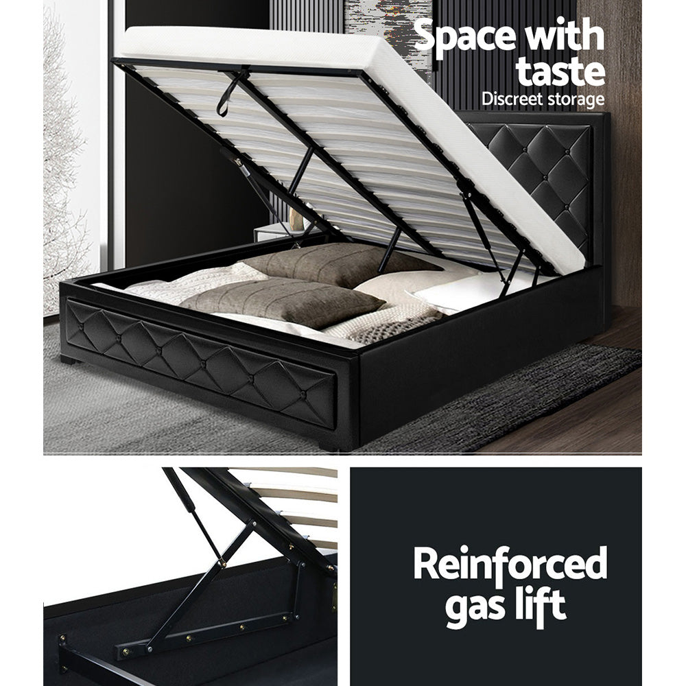 Bronte Storage Double Bed Frame Black - Queen Size Platform Bed with Underbed Storage - Perfect for Small Bedrooms & Guest Rooms