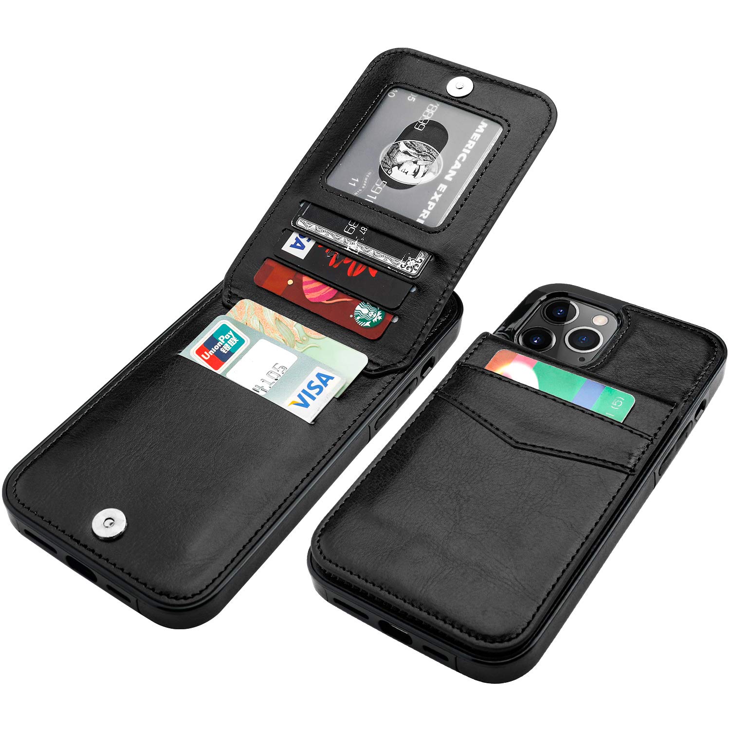 Premium Leather iPhone 12 Pro Max Case with Wallet & Credit Card Holder - Magnetic Clasp & Kickstand - Heavy Duty 6.7