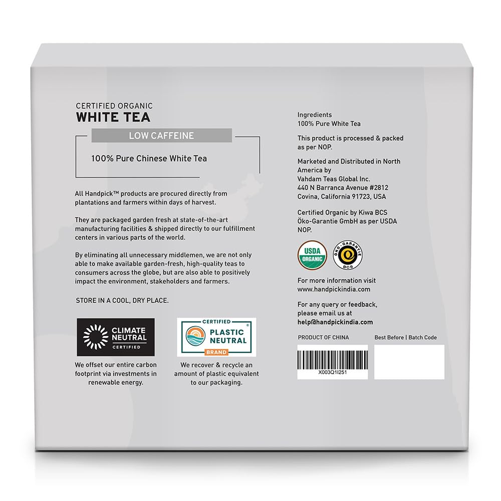 Premium Organic White Tea Bags - 100 Count | USDA Certified, 100% Pure & Natural | Mild Flavor, Smooth Taste | Eco-Friendly Packaging | Perfect for Relaxation, Detox & Daily Wellness