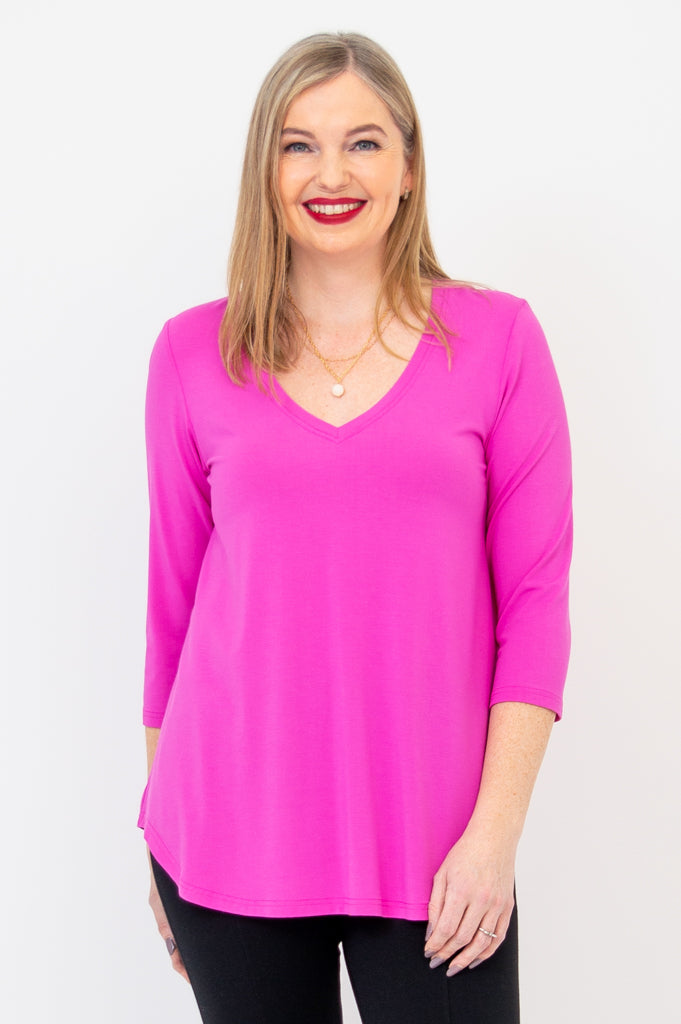 Jackie 3/4 Sleeve Bamboo Top for Women - Soft Pink Breathable Shirt - Yoga, Lounge & Casual Wear - Final Sale