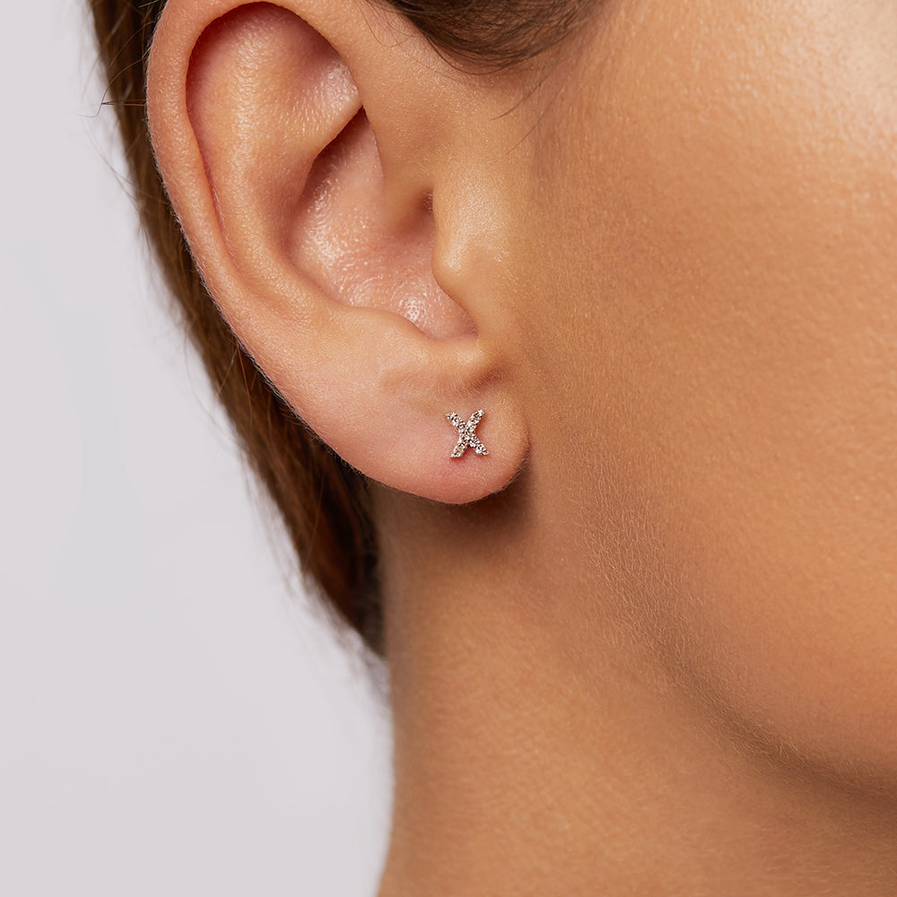 Diamond Letter X Single Stud Earring in Sterling Silver - Perfect for Gifts, Birthdays & Everyday Elegance