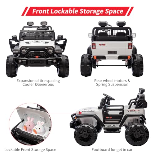 GARVEE 2 Seater Kids Ride On Truck with Parent Remote Control - 24V 9AH Electric Toy Car with LED Lights, Music & Horn - Large 20