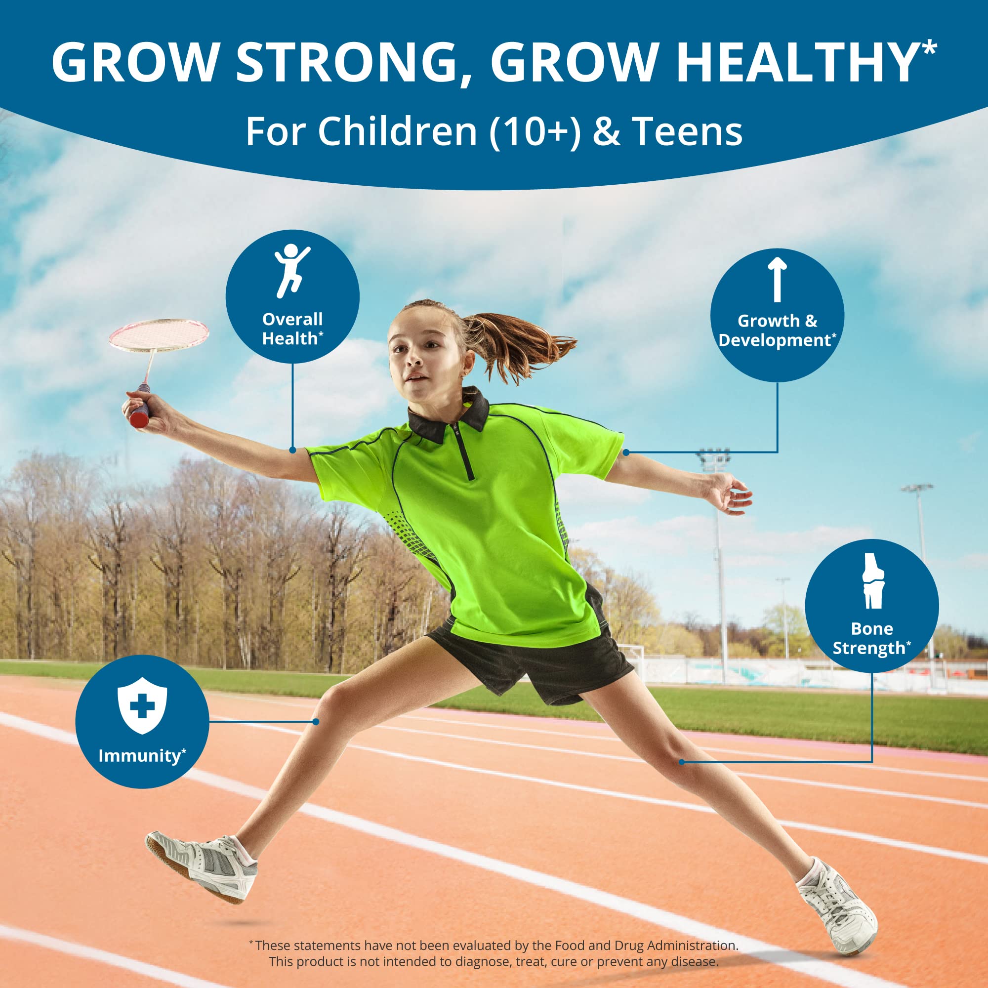 NuBest Grow Power Height Growth Supplement for Teens & Kids 10+ - Calcium, Vitamin D3, Phosphorus, Magnesium & Zinc Formula - Supports Bone Health & Natural Growth - 6 Pack - Perfect for Active Teens, Growing Kids & Height Development