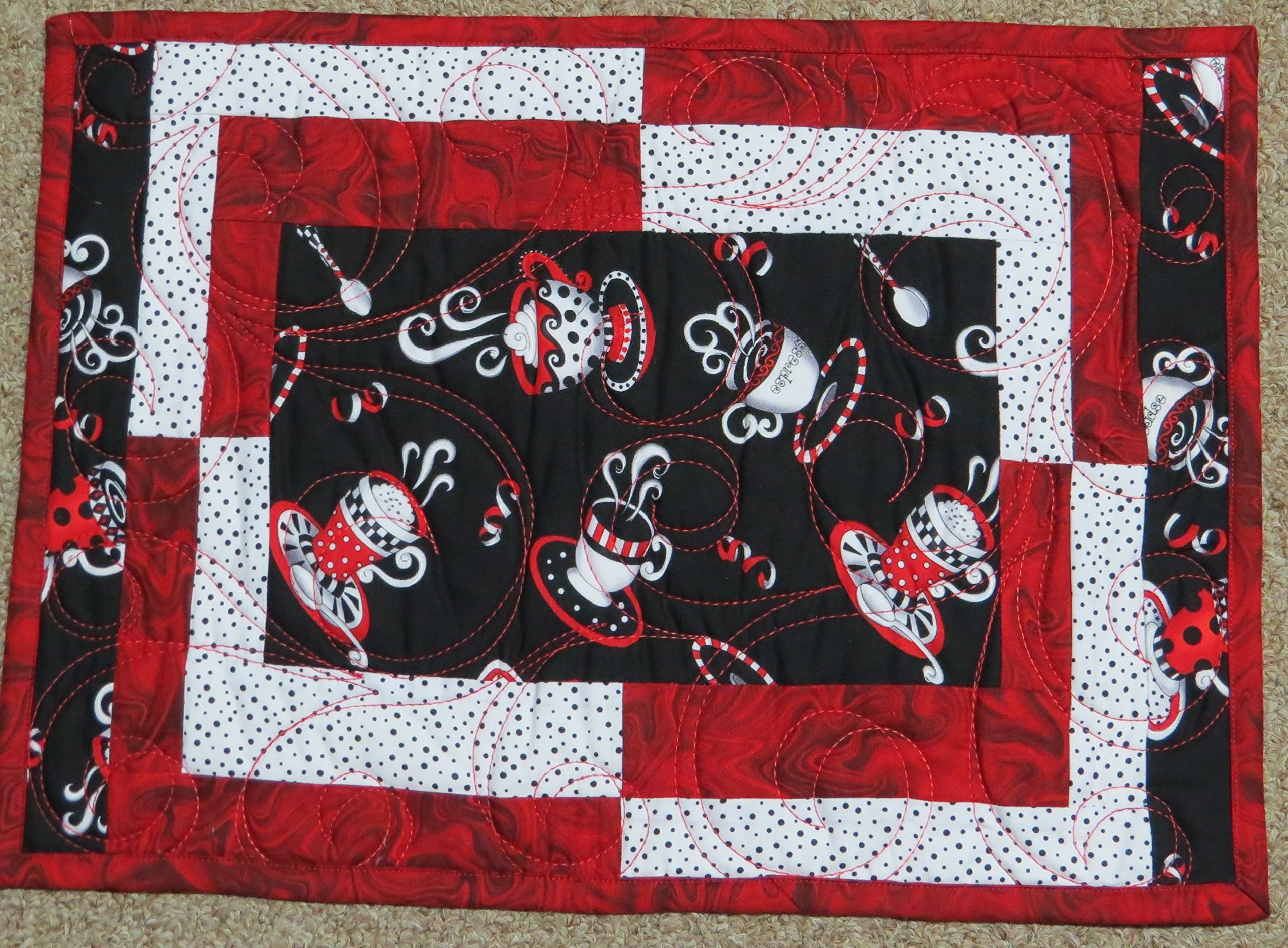 Premium Red and Black Coffee Placemats Set of 4 - Non-Slip Heat Resistant Table Mats for Kitchen, Dining Room, and Office Use