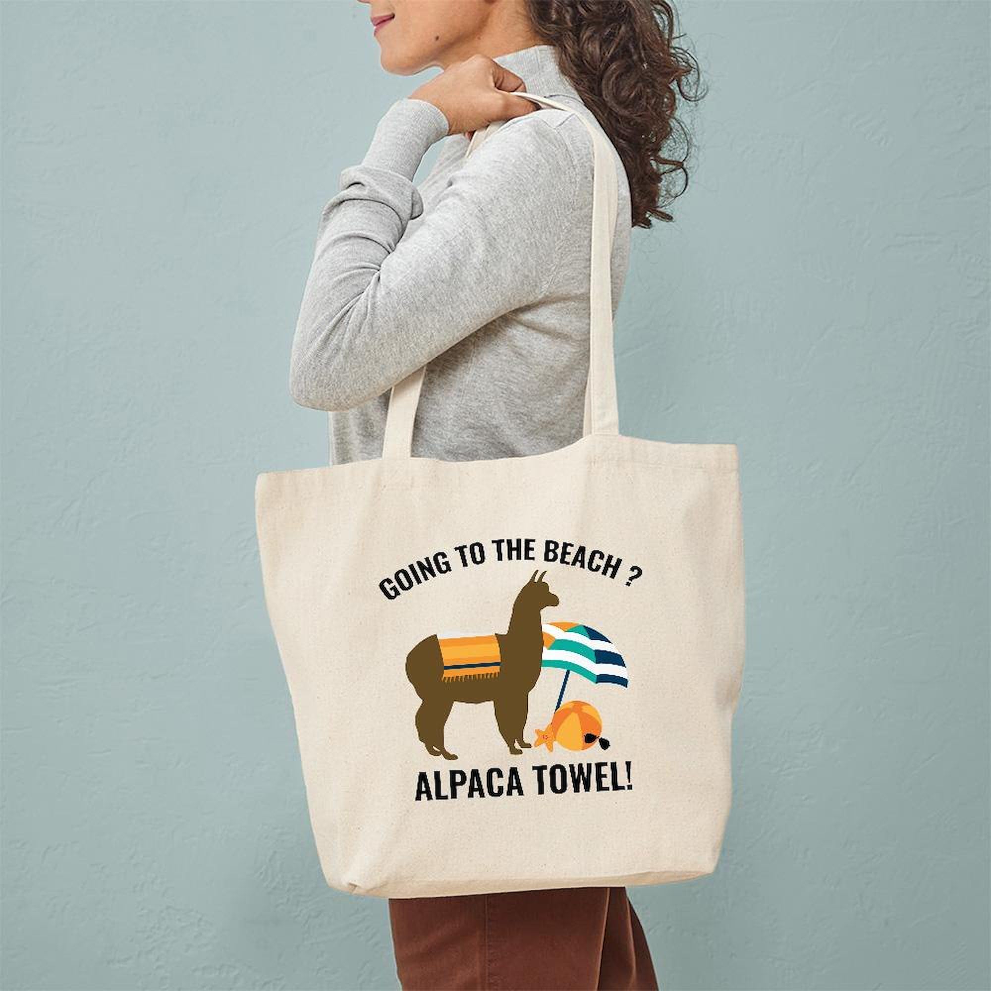 **Alpaca Towel Tote Bag - Natural Canvas Reusable Shopping Bag for Beach, Gym & Groceries | Eco-Friendly & Durable**