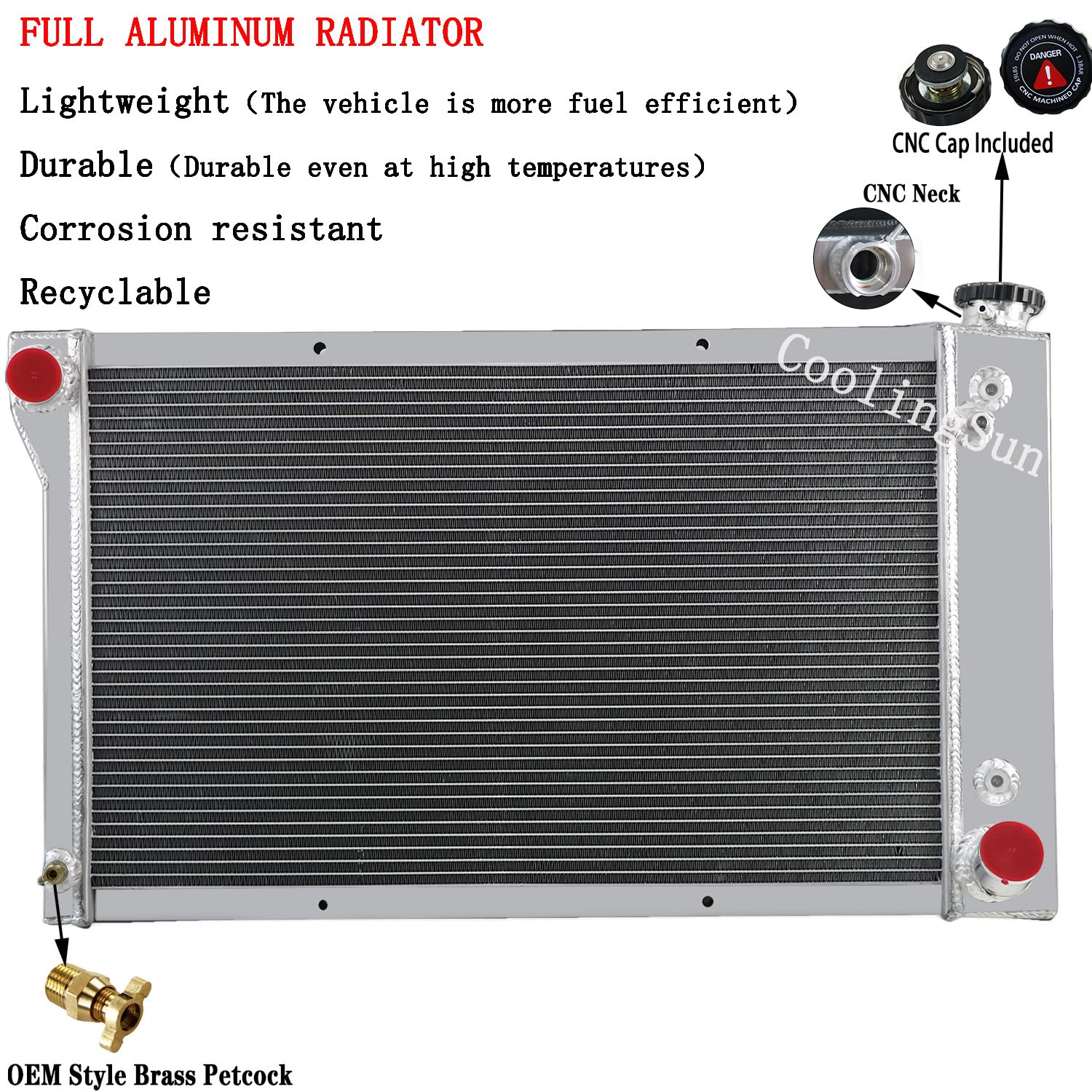 High-Performance Aluminum Radiator with Electric Fan Shroud & Thermostat Kit for Chevy C/K/G/P Series (1967-1972) - Compatible with C10, C20, C30, K10, K20, K30, Van, Blazer, Pickup, Suburban, GMC Jimmy - 3-Row Cooling Upgrade for Hot Weather & Heavy-Duty Towing