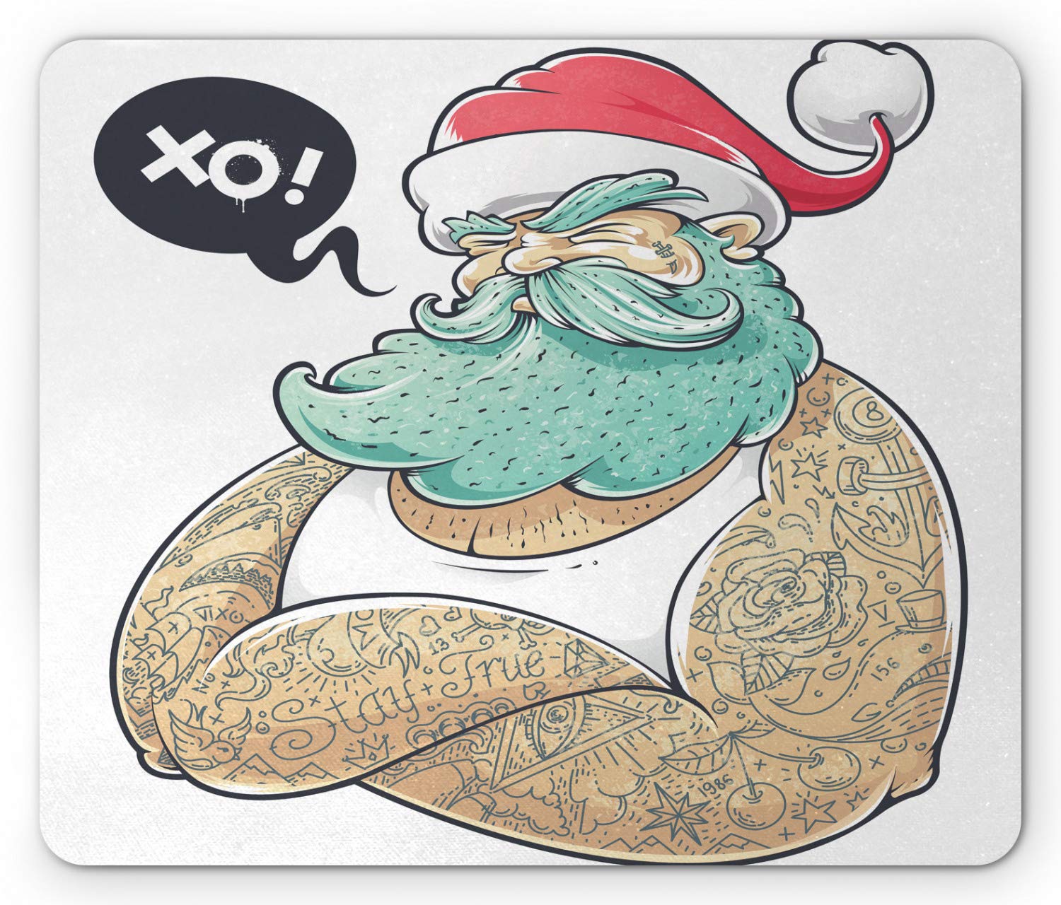 Lunarable Tattoo Mouse Pad - Blue Santa with Beard & Tattoos Kiss Design, Non-Slip Rubber Base, Standard Size (Red/Blue/White) - Perfect for Gaming, Office & Home Computer Setup