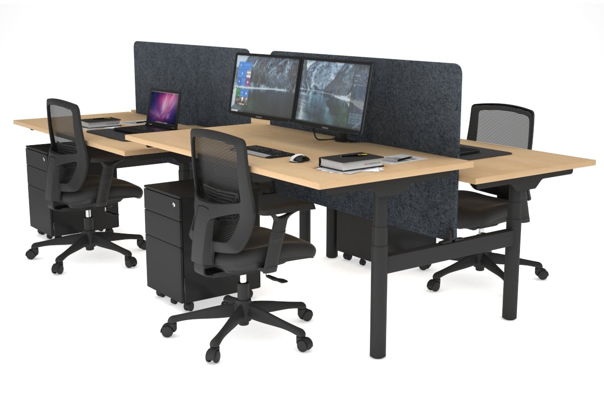 Flexi Premium Height Adjustable 4-Person H-Shaped Office Workbench - 1800L x 800W Black Frame with Cable Management | Ergonomic Standing Desk for Collaborative Workspaces & Home Offices